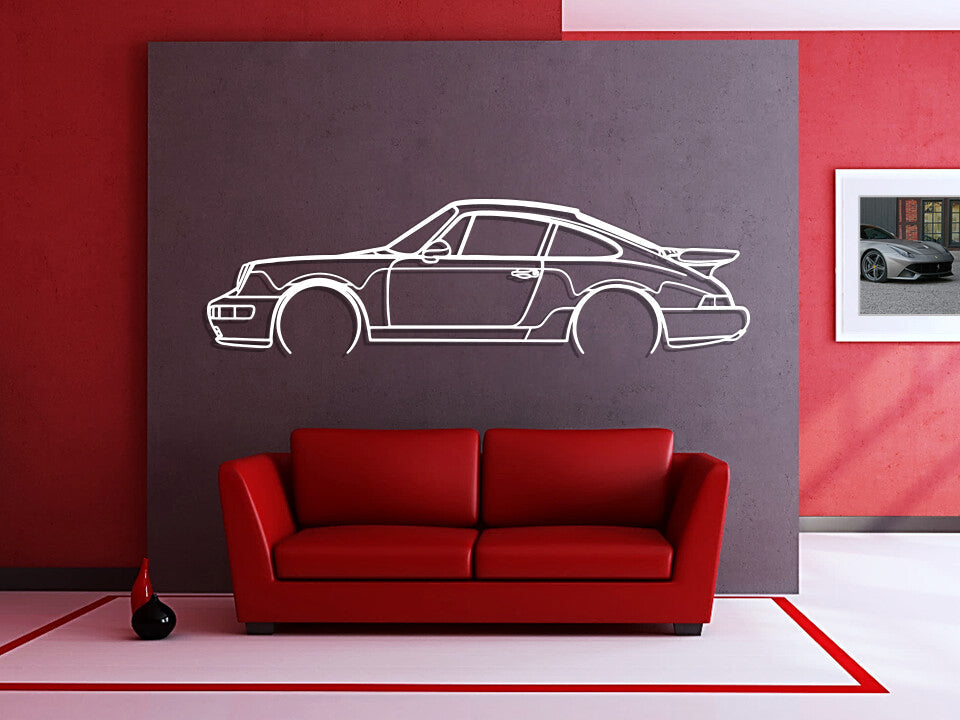 911 Turbo Model 964 Detailed Metal Silhouette