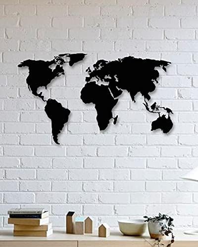 Wall Art - World Map, Metal Art Hanging and Multi-use Home Decor, 19.65" L x 12.55" W Inch/Black