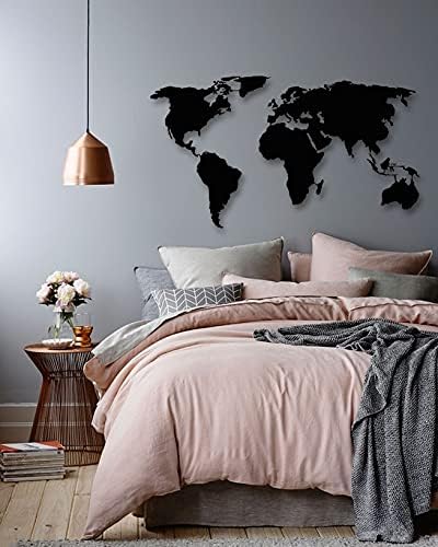 Wall Art - World Map, Metal Art Hanging and Multi-use Home Decor, 19.65" L x 12.55" W Inch/Black