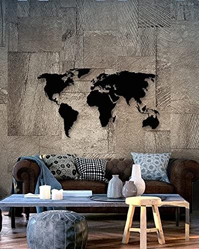 Wall Art - World Map, Metal Art Hanging and Multi-use Home Decor, 19.65" L x 12.55" W Inch/Black