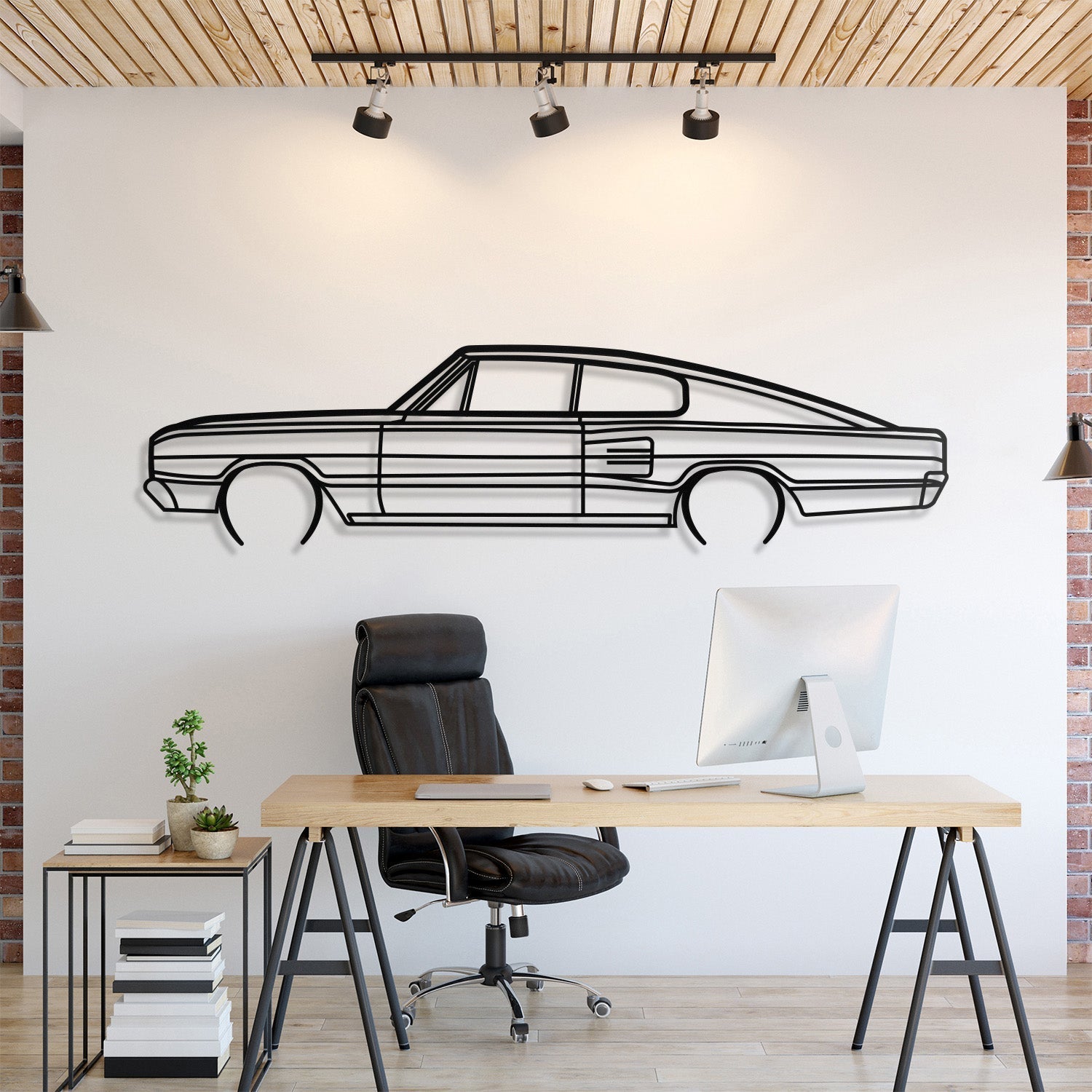 1966 Charger 383 4B Fastback Metal Silhouette, Metal Wall art