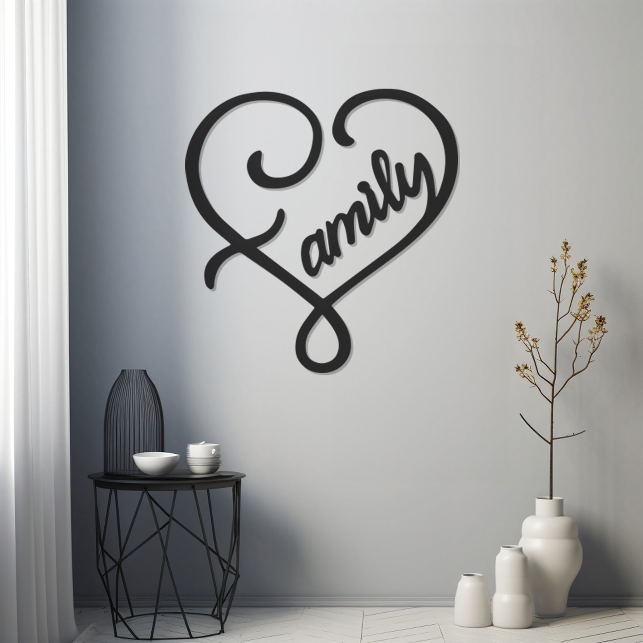 Line Art Metal Wall Decor With Family. Written Inside The Heart