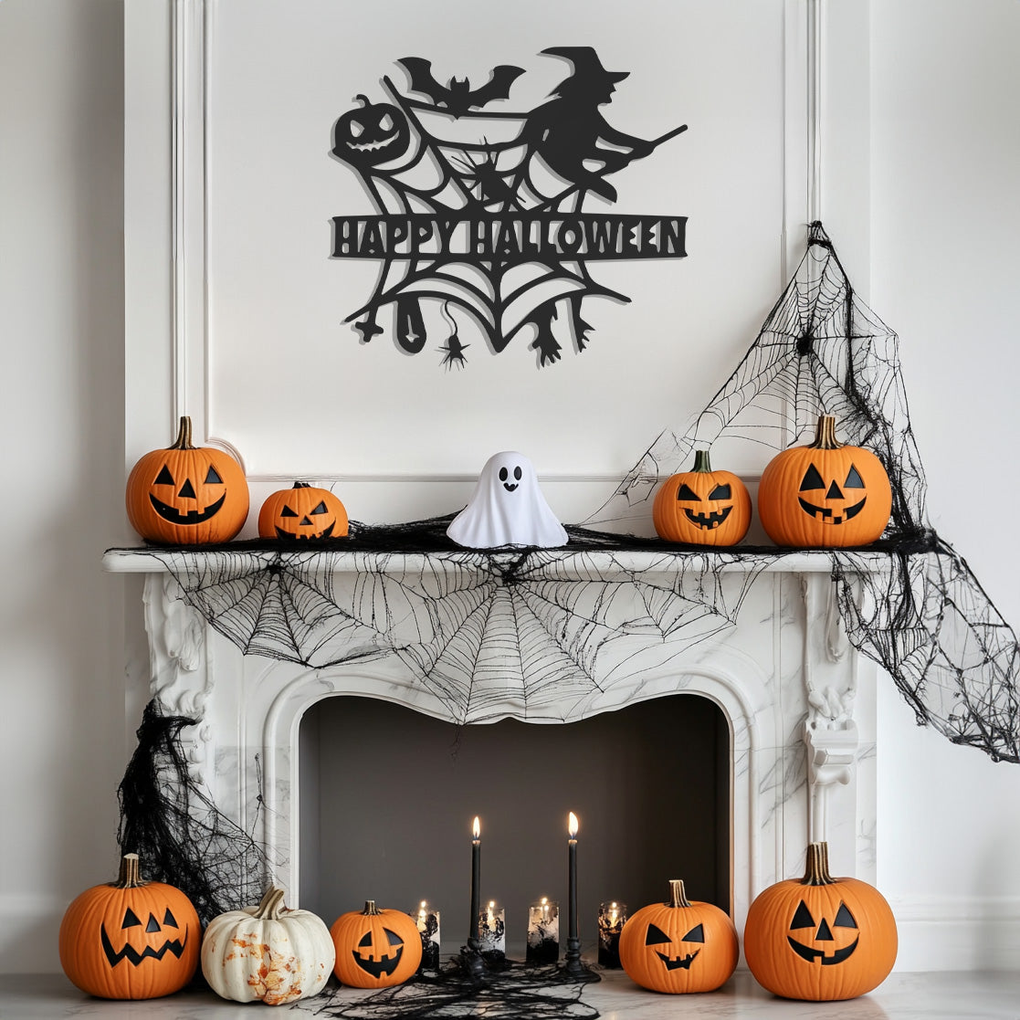 Happy Halloween Witch Design Metal Wall Art