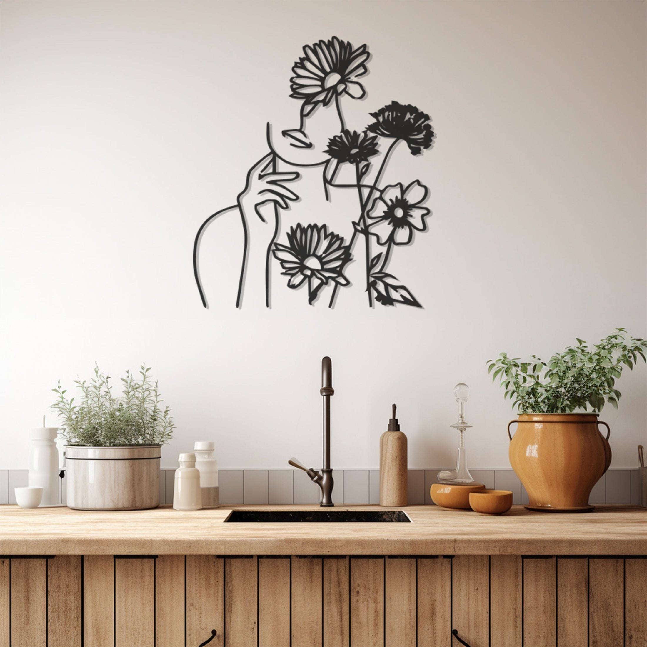 Woman Face And Flower Painting Metal Wall Art