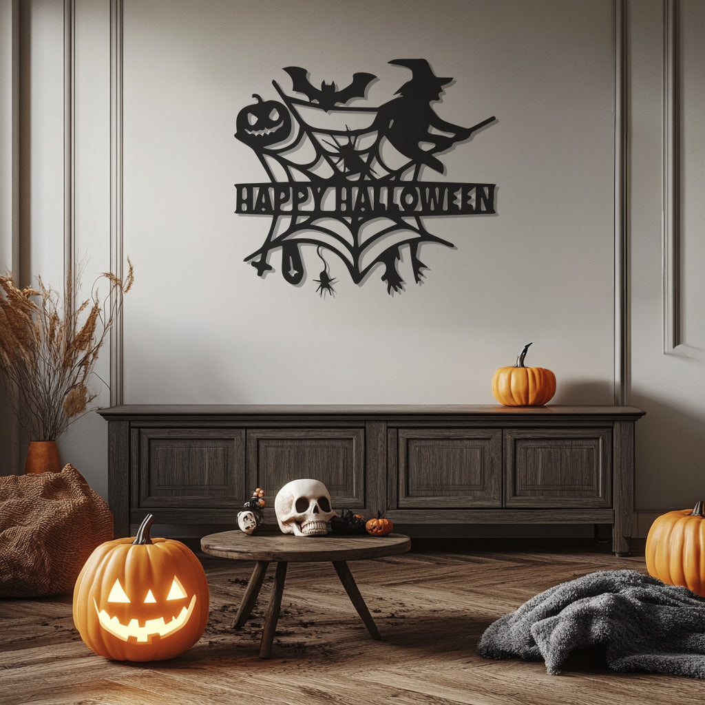 Happy Halloween Witch Design Metal Wall Art