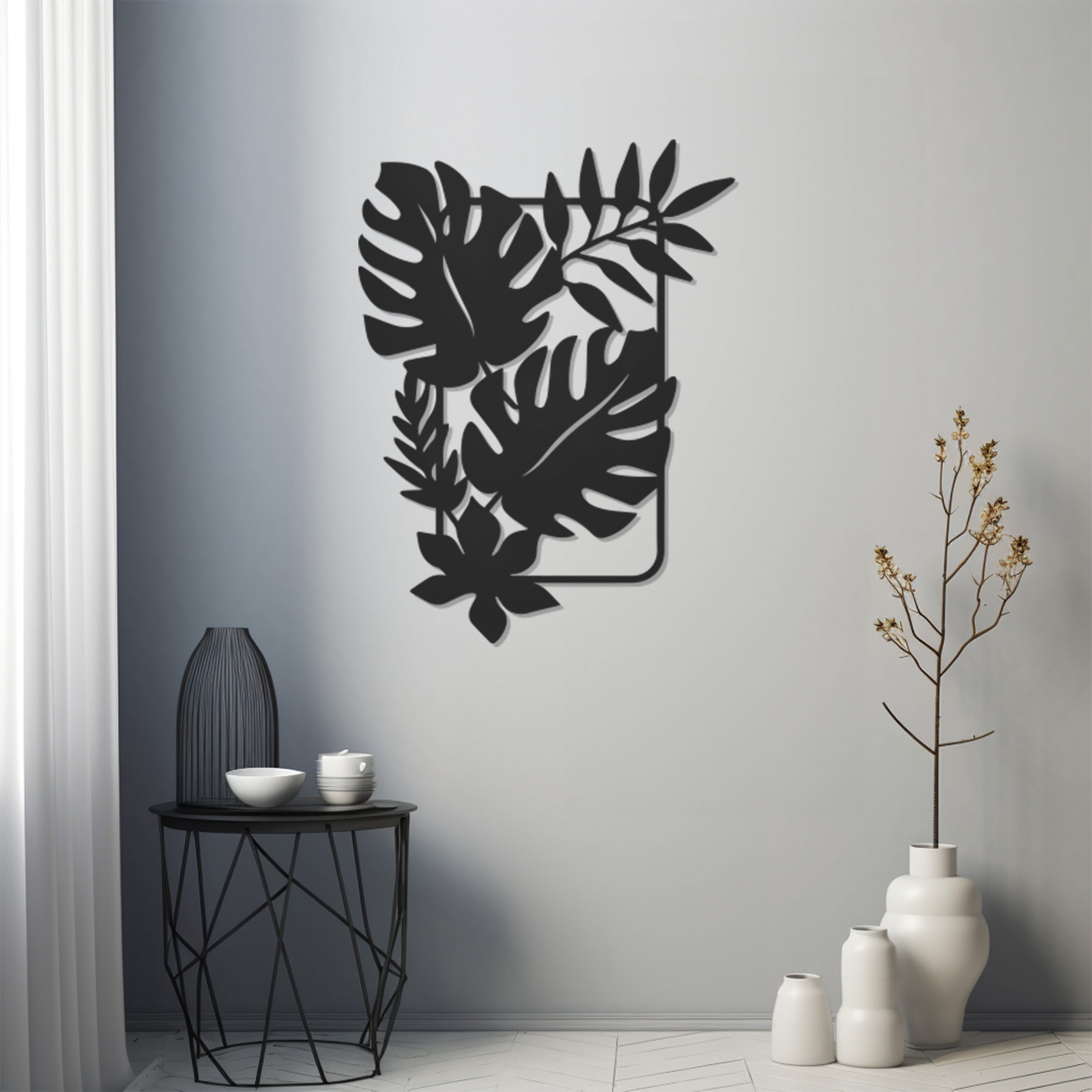 Leaves In Frame Metal Wall Art Decor