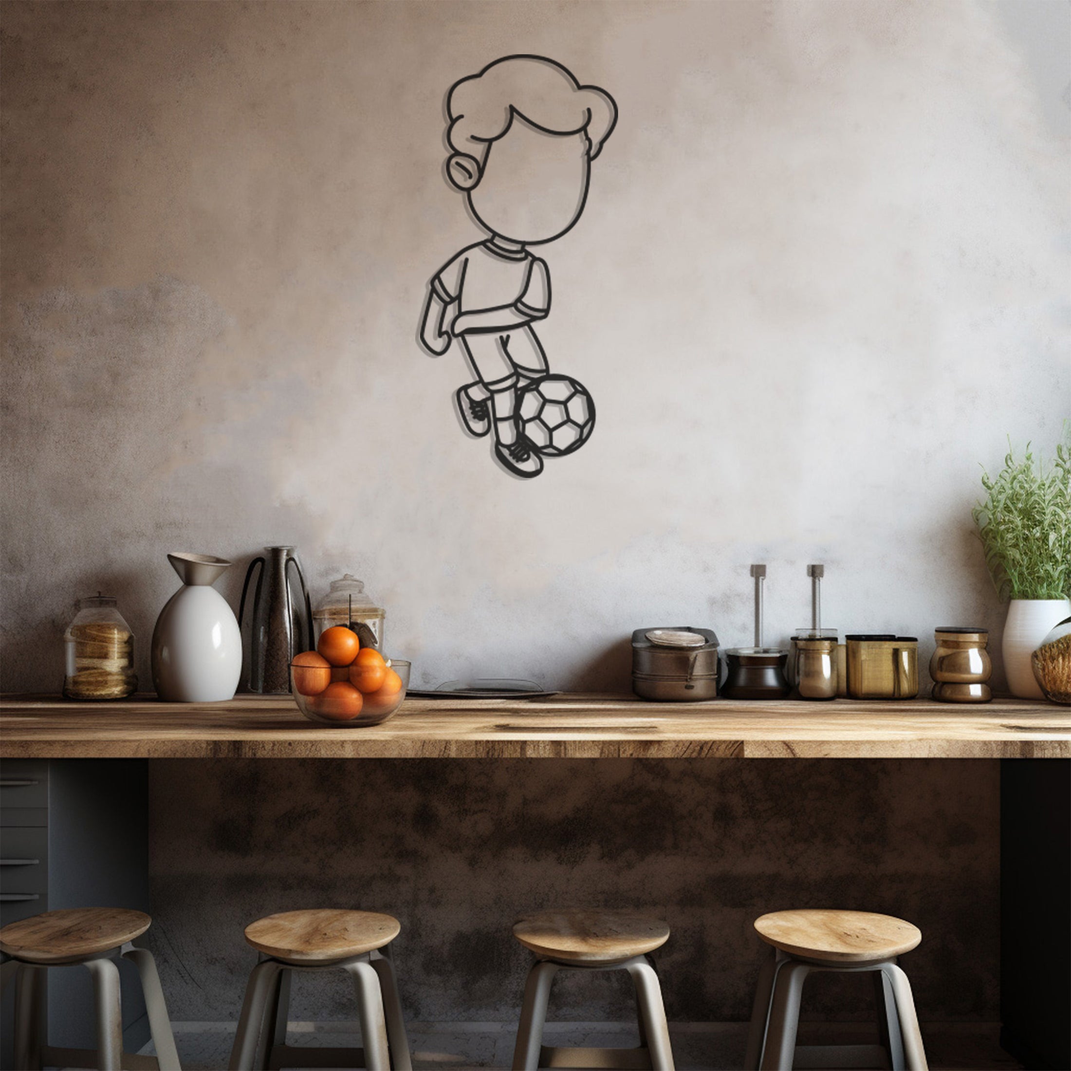 Boy And Football Metal Wall Art