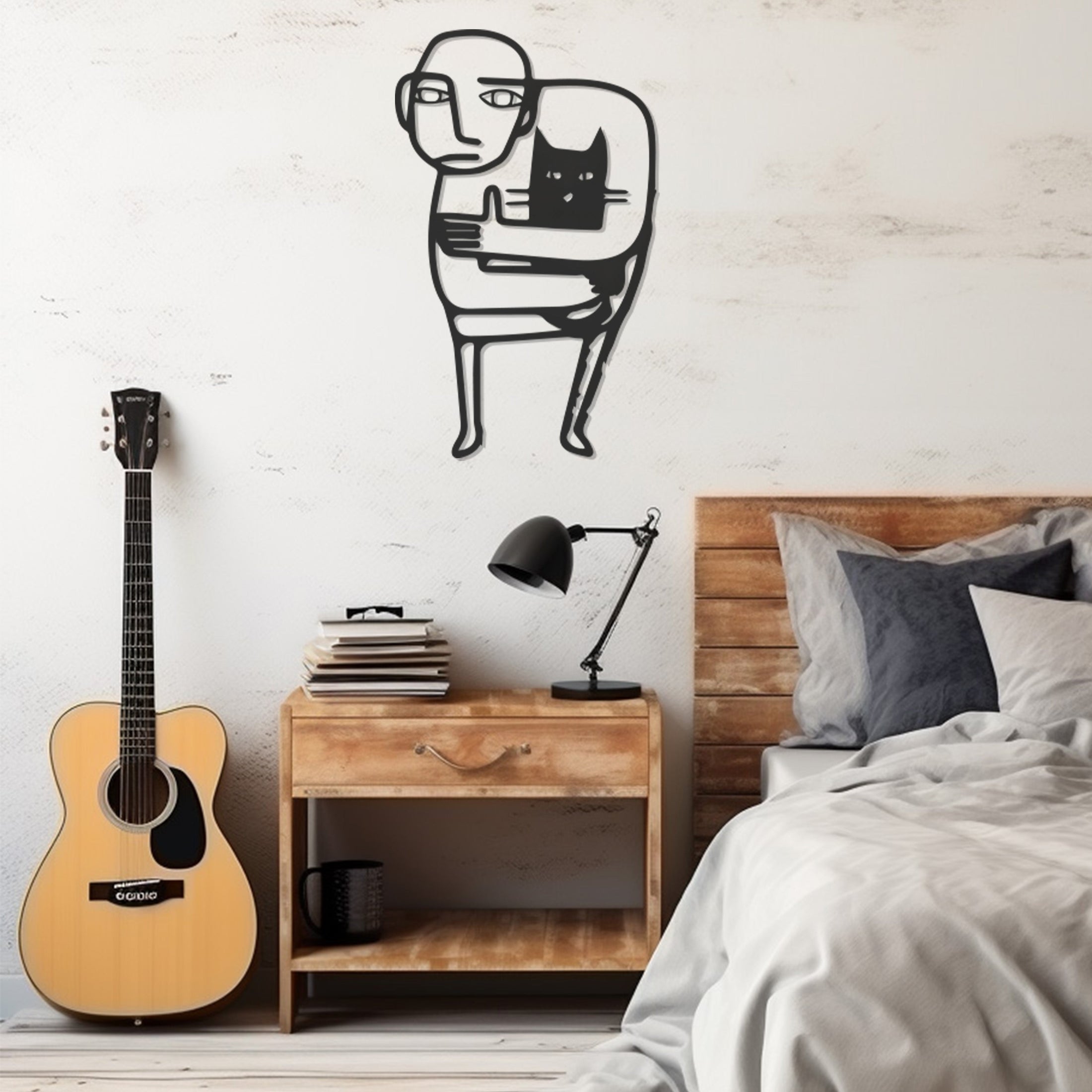 Minimalist Boy And Cat Metal Wall Art