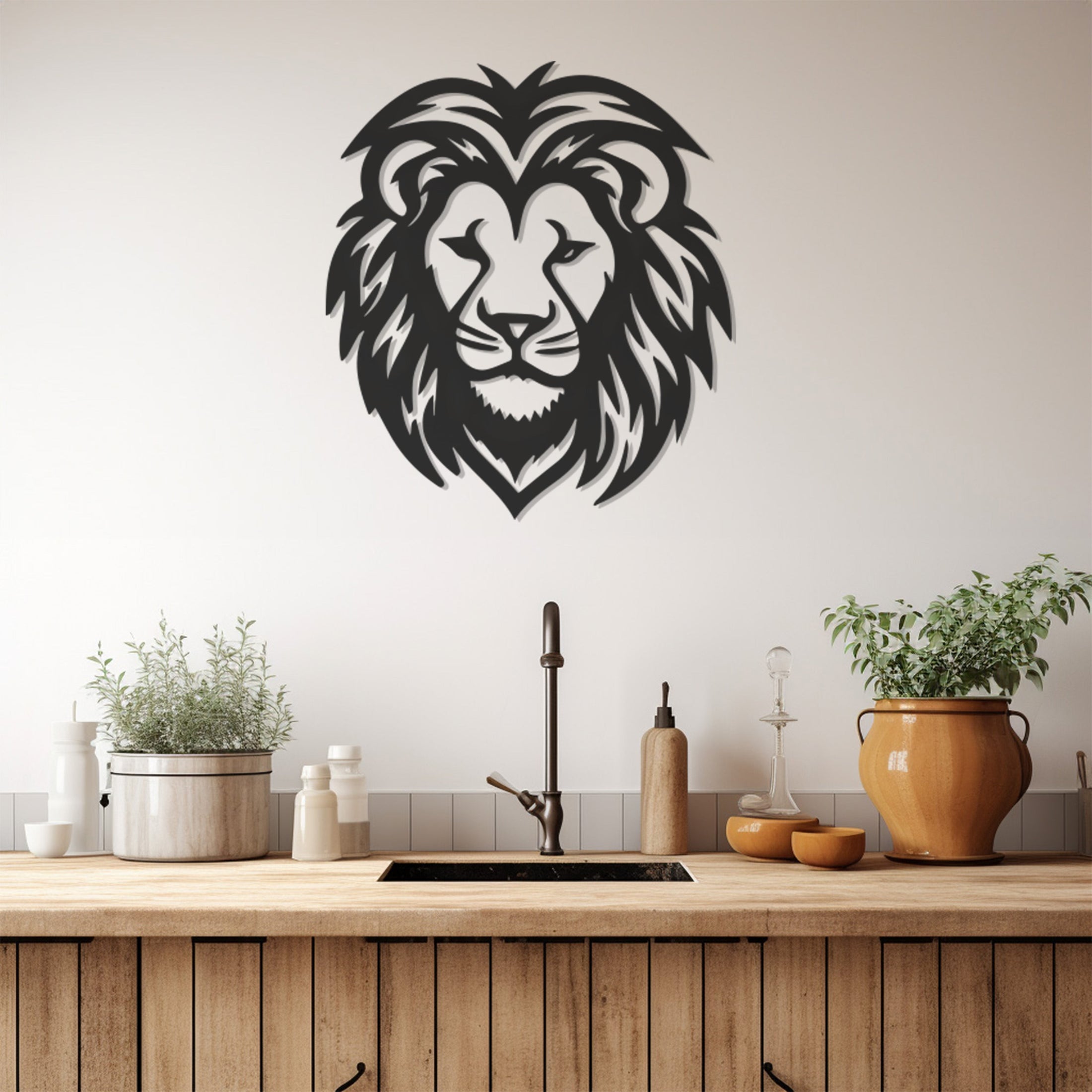 Geometric Lion Head Silhouette Metal Wall Art