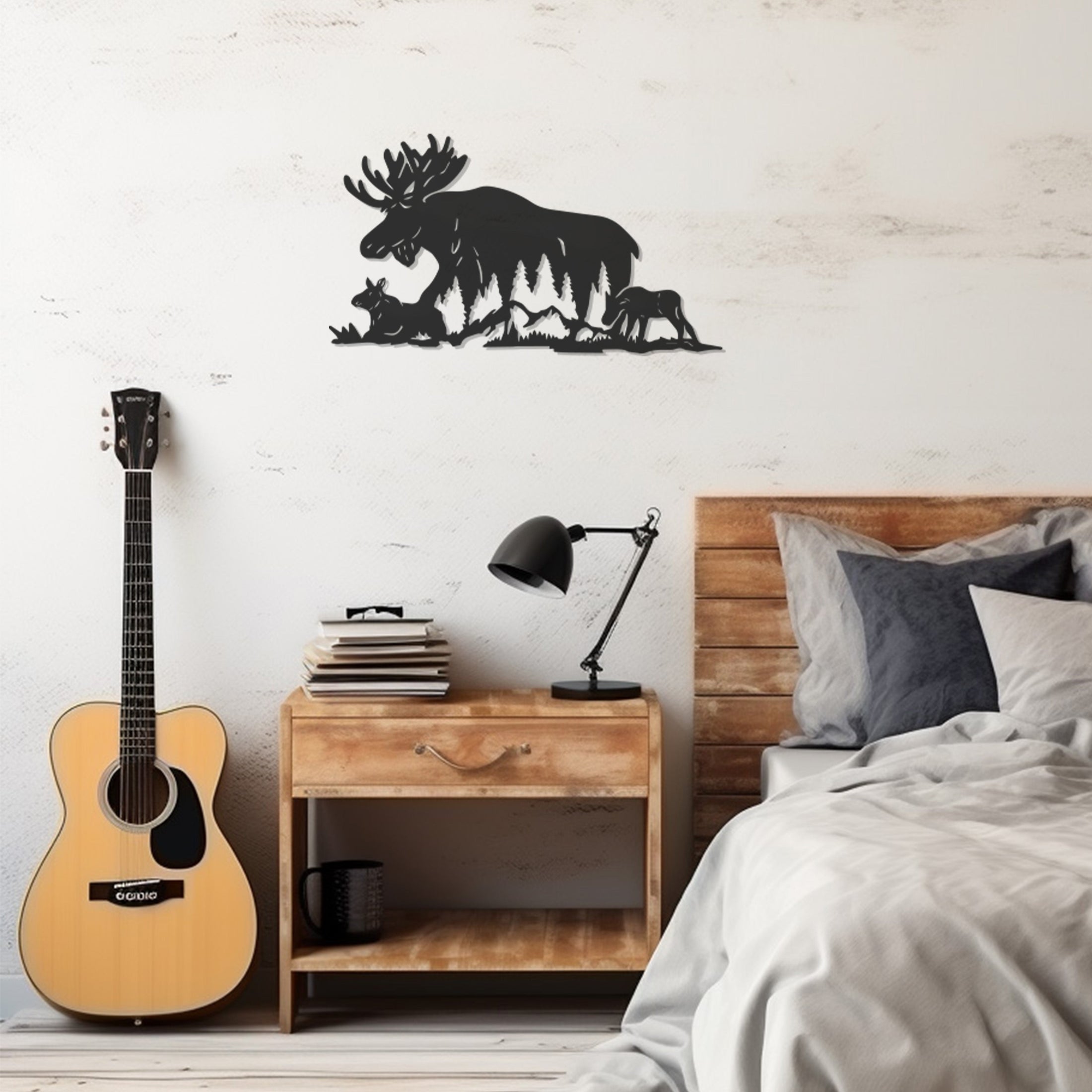 Silhouette Metal Wall Decor With Deer And Fawns In The Mountain