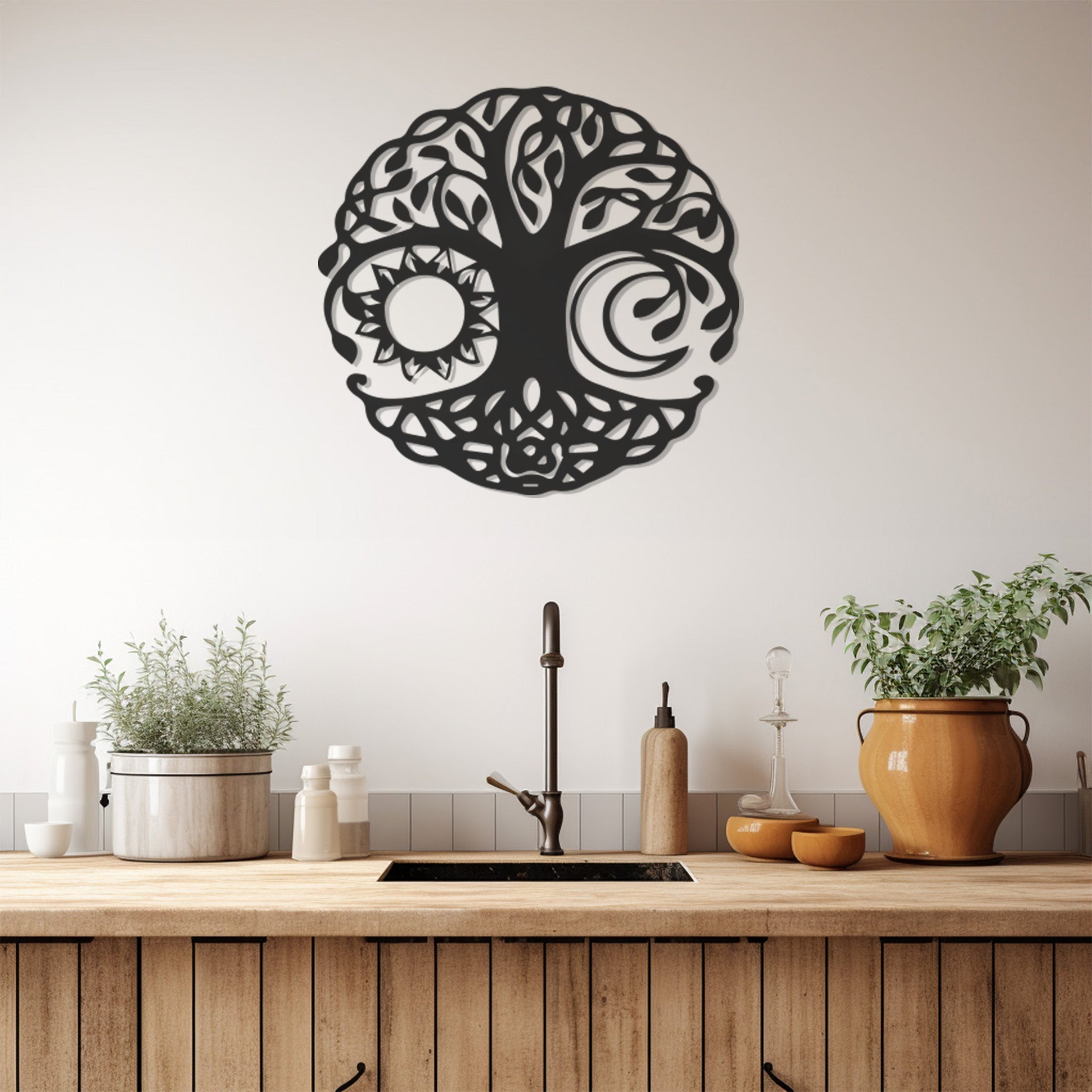 Sun And Moon Tree Metal Wall Decor