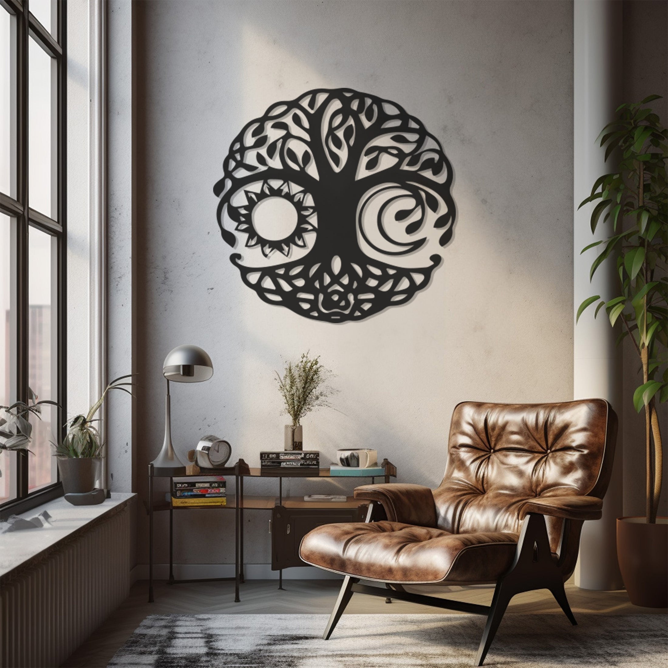 Sun And Moon Tree Metal Wall Decor, Wall Decor, Metal Wall art