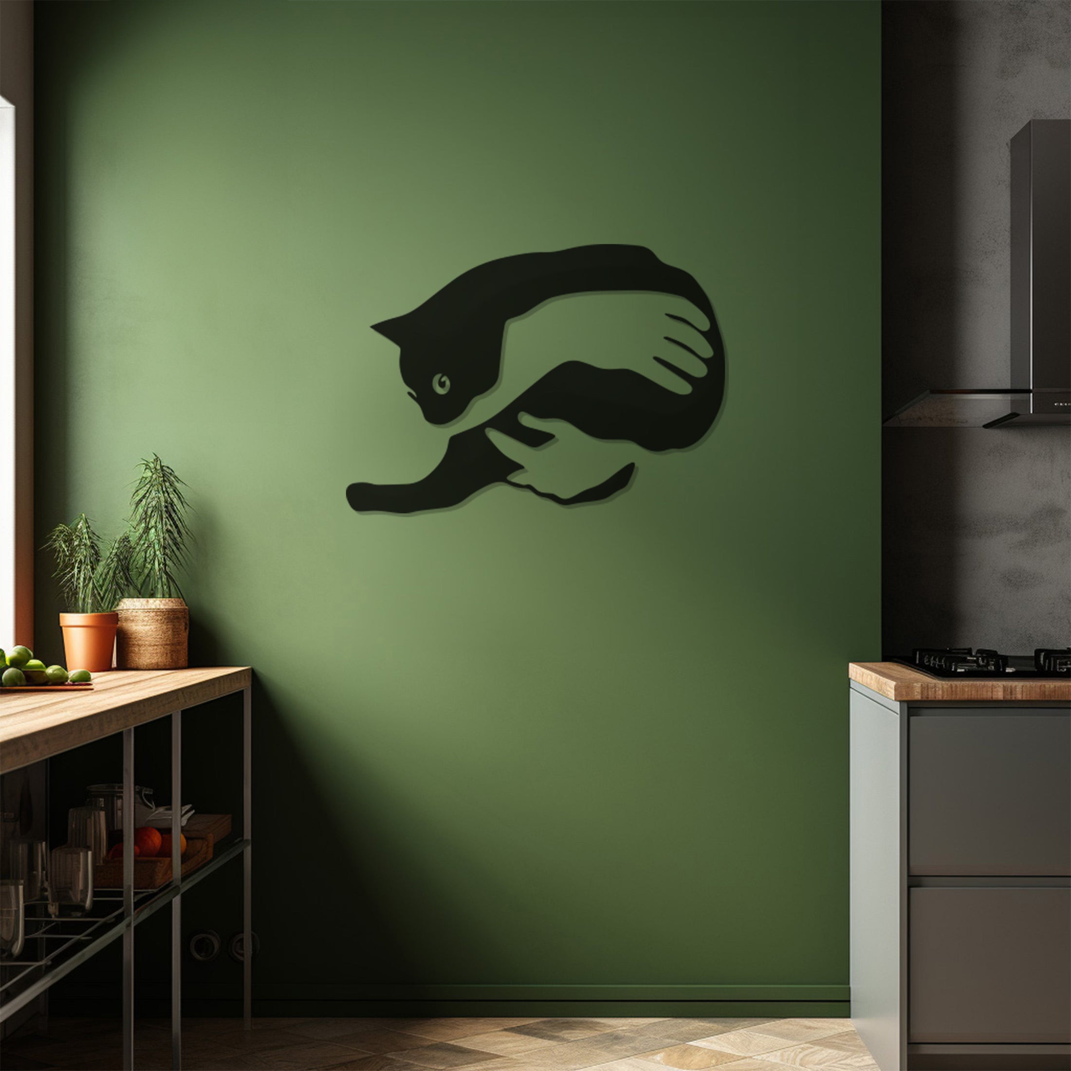 Minimalist Cat And Human Love Metal Wall Art, Metal Wall art