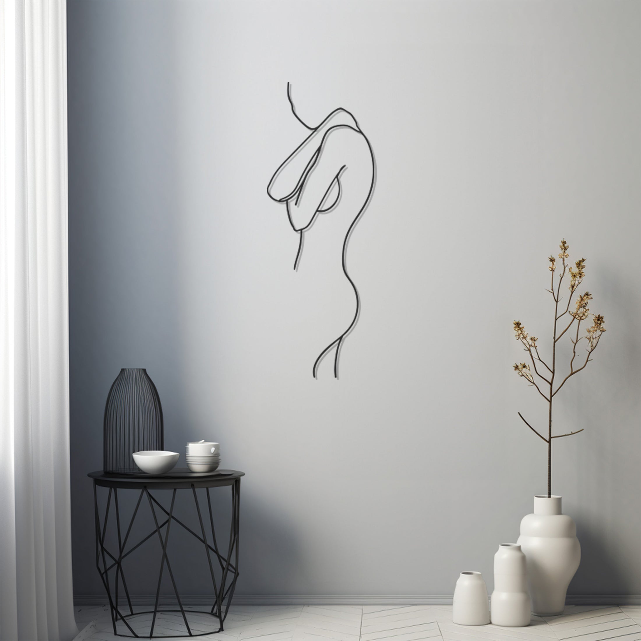 Female Body Line Art, Metal Wall Art