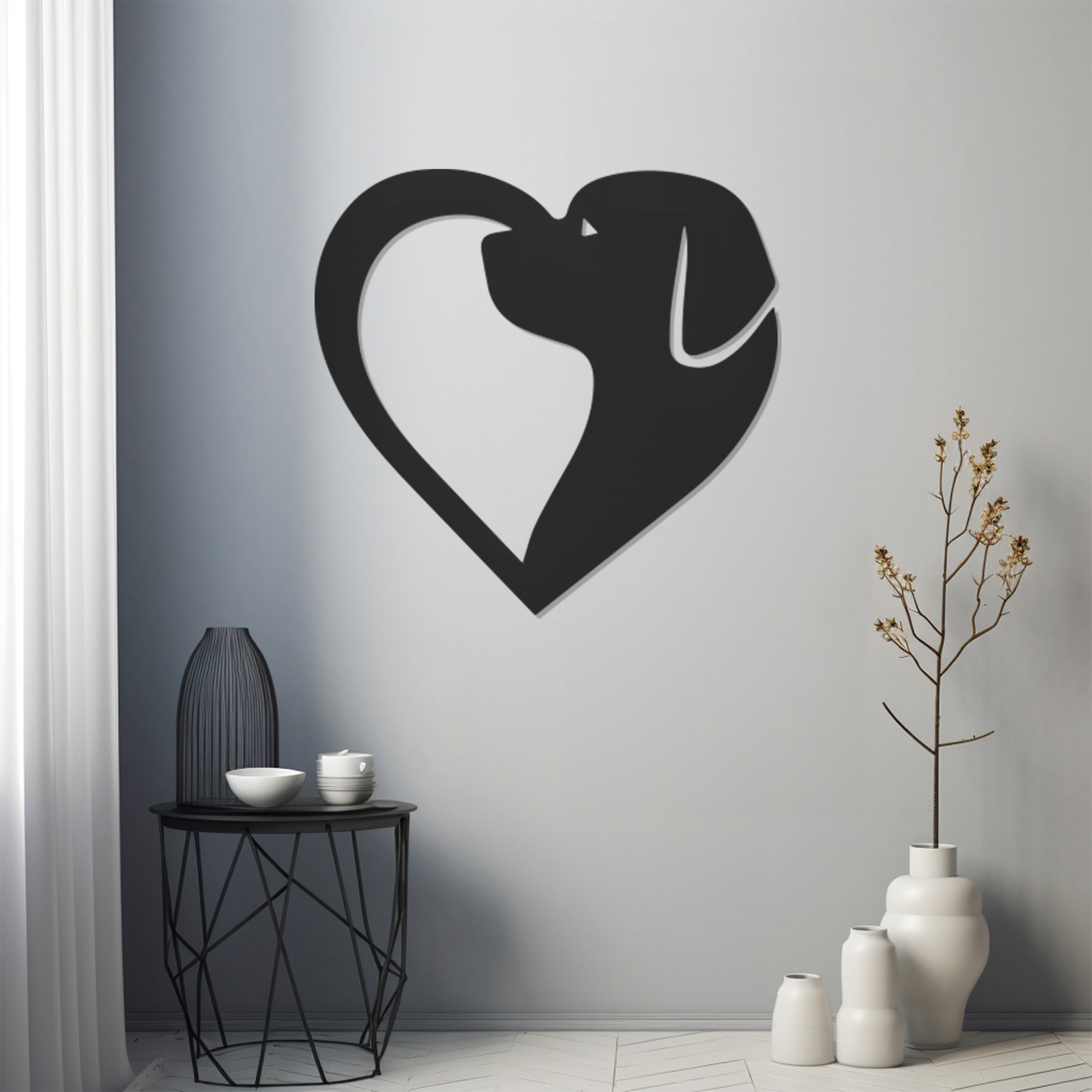 Wall Decor With Heart Silhouette Combining Heart And Dog