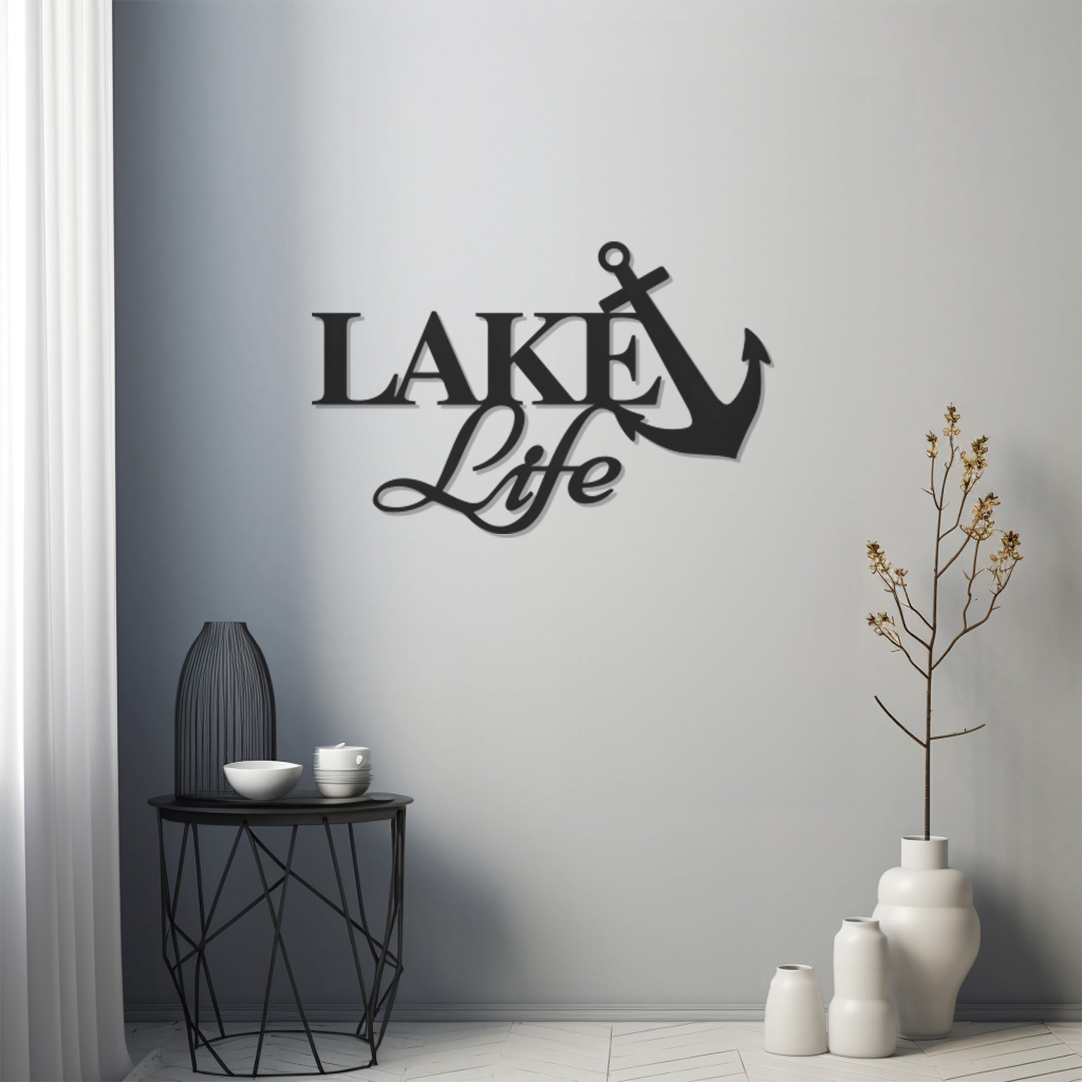 Metal Wall Decor With Lake Life Inscription