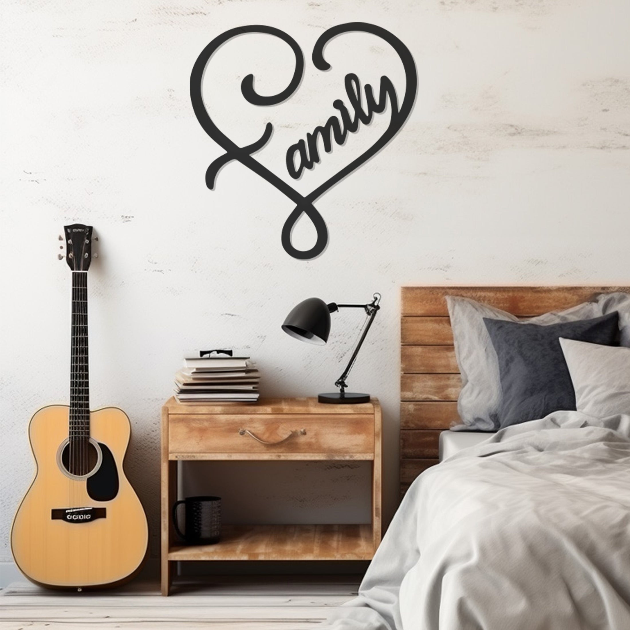 Line Art Metal Wall Decor With Family. Written Inside The Heart