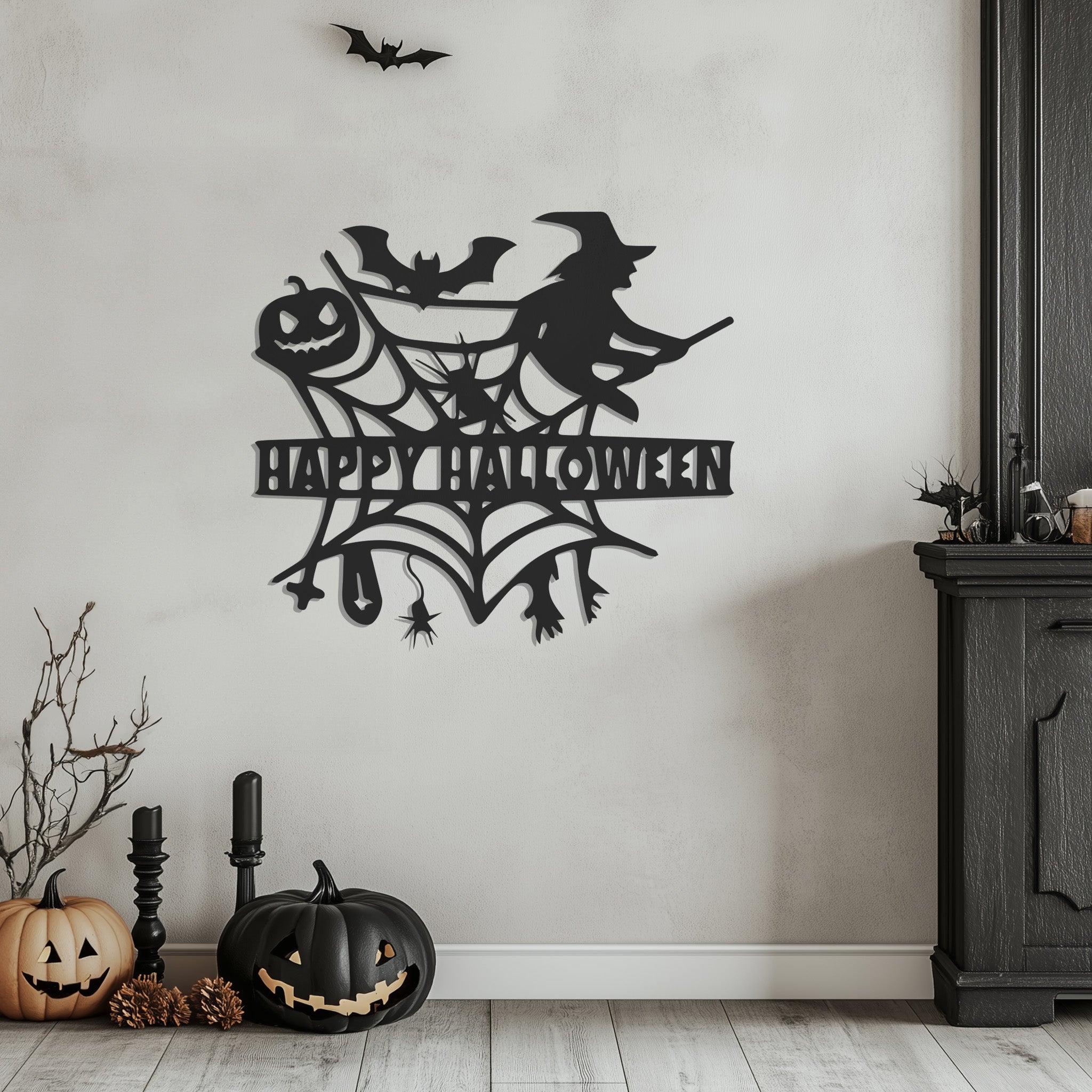 Happy Halloween Witch Design Metal Wall Art