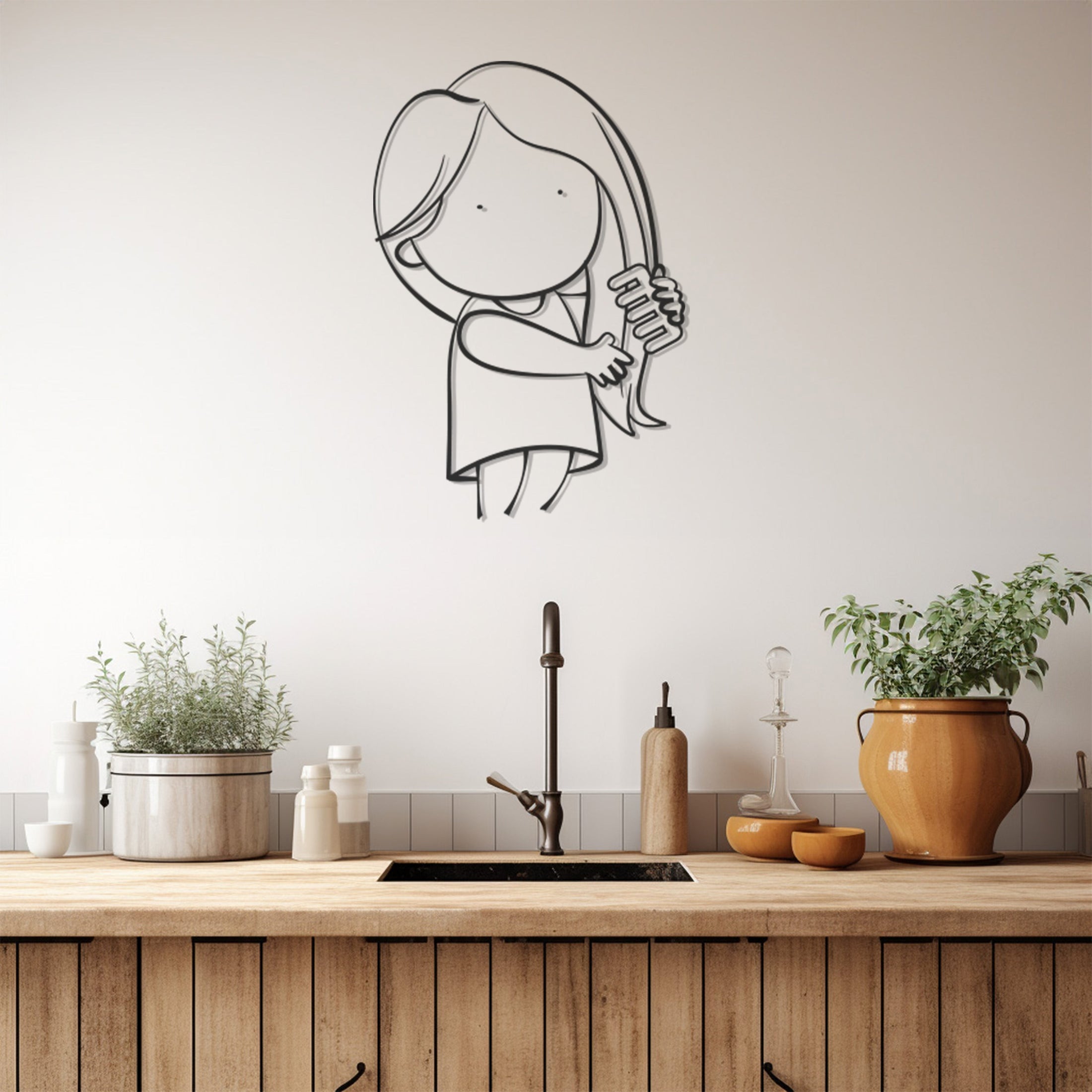 Girl Combing Hair Metal Wall Art