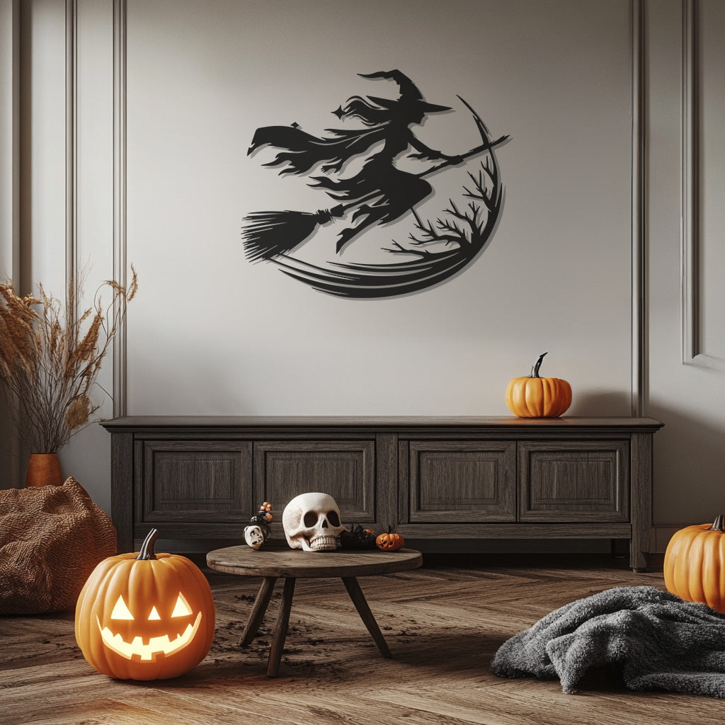 Witch Silhouette Halloween Theme Metal Wall Art