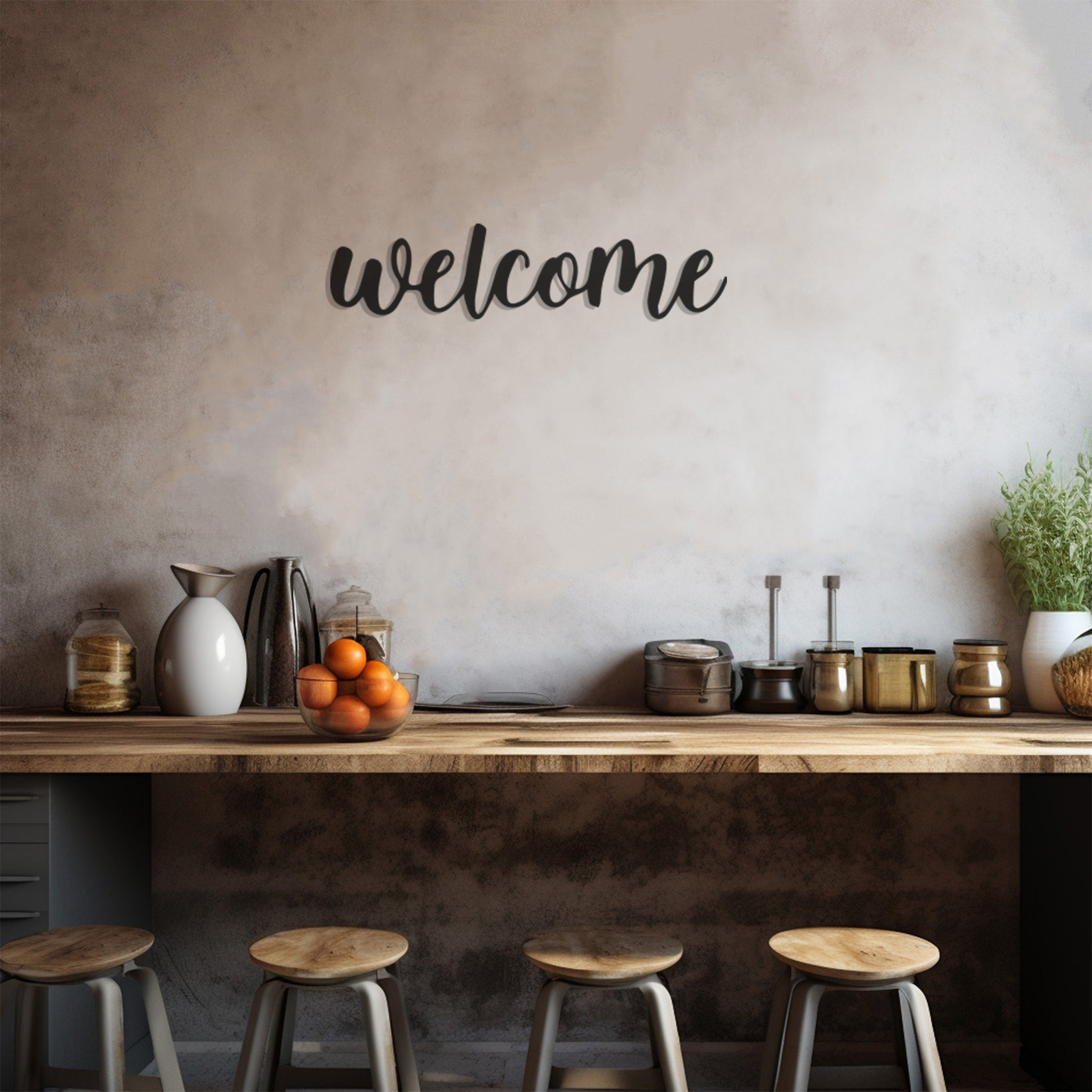 Metal Wall Decor With Welcome Inscription