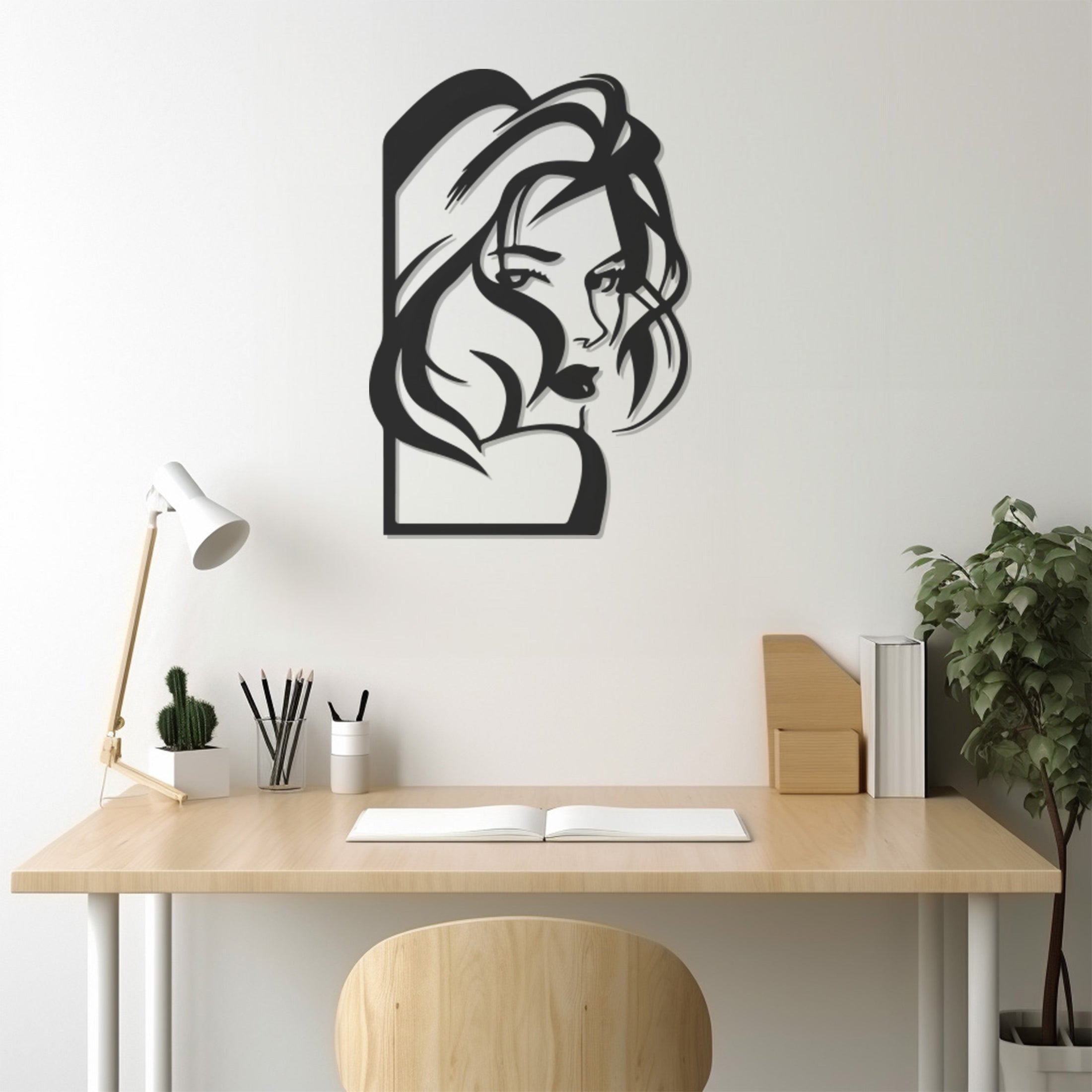 Female Figure With Wavy Hair Metal Wall Art