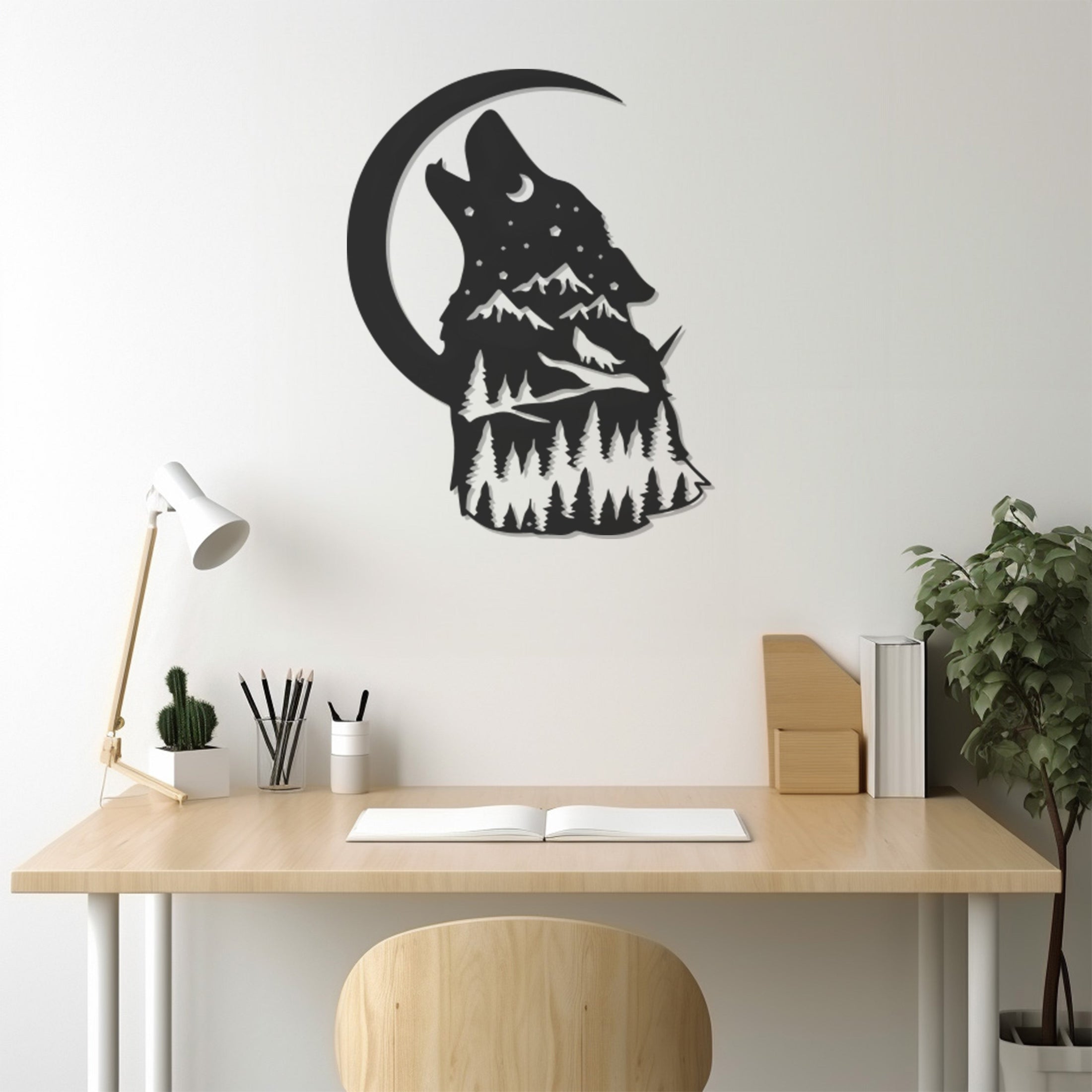 Wolf Howling At The Moon Metal Wall Decor