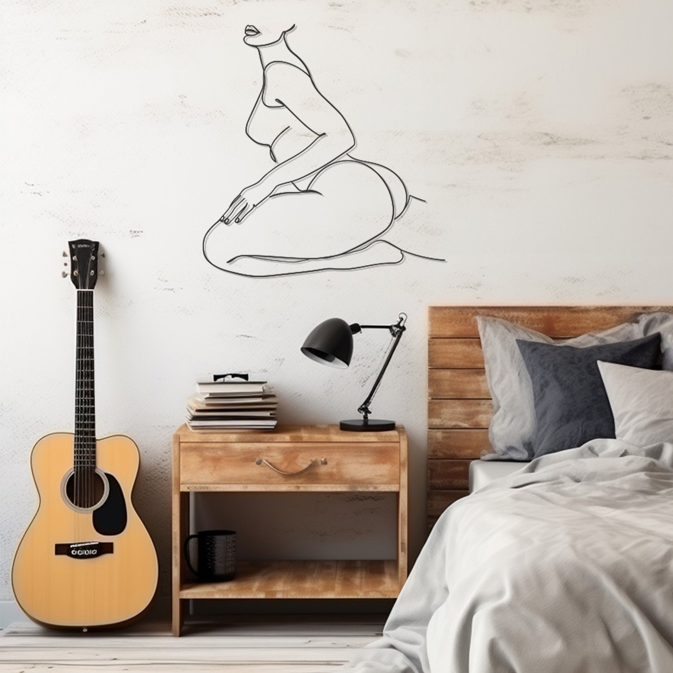 Sitting Naked Woman Line Art Metal Wall Art