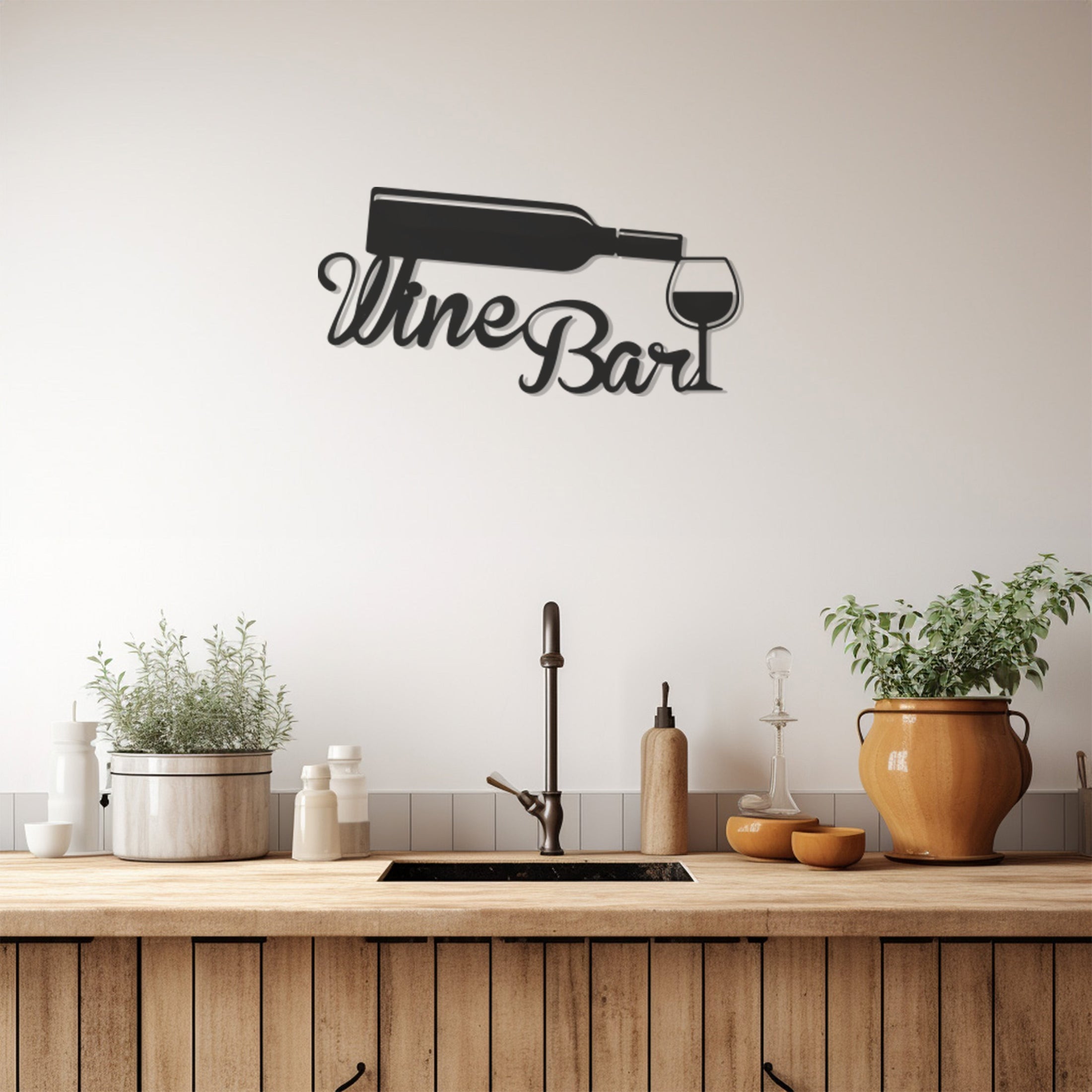 Wine Bar Metal Wall Decor With Wine Glasses And Wine Silhouette