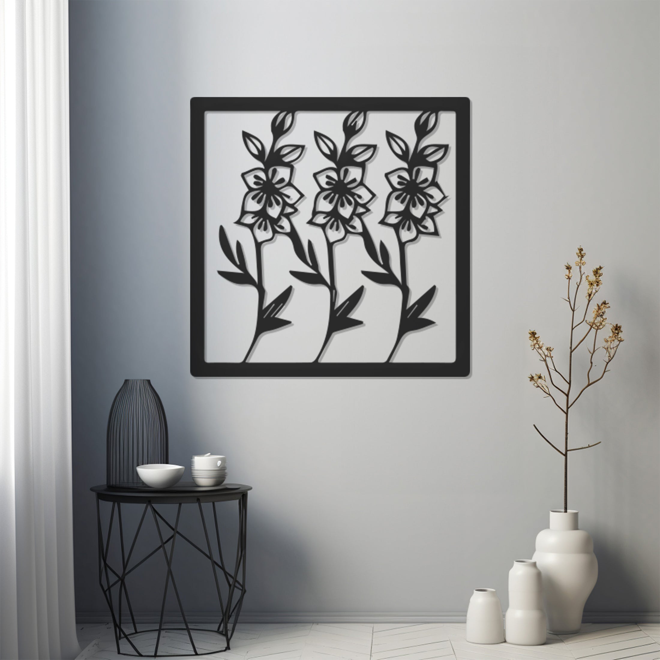 Three Flower Design Metal Wall Art