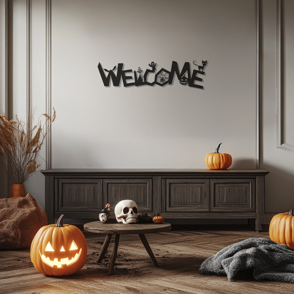 Halloween Theme Welcome Metal Wall Art