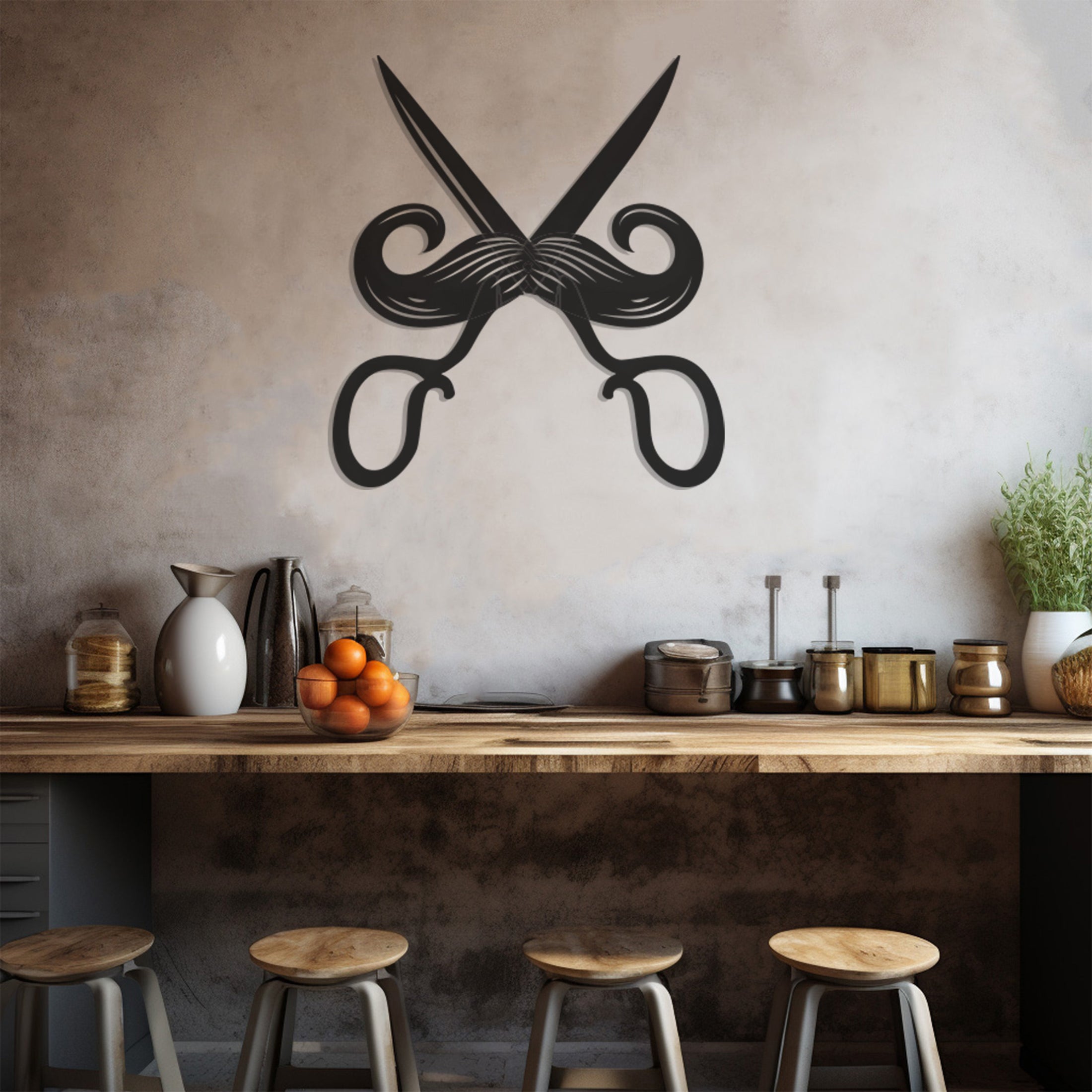 Mustache And Scissors Metal Wall Art