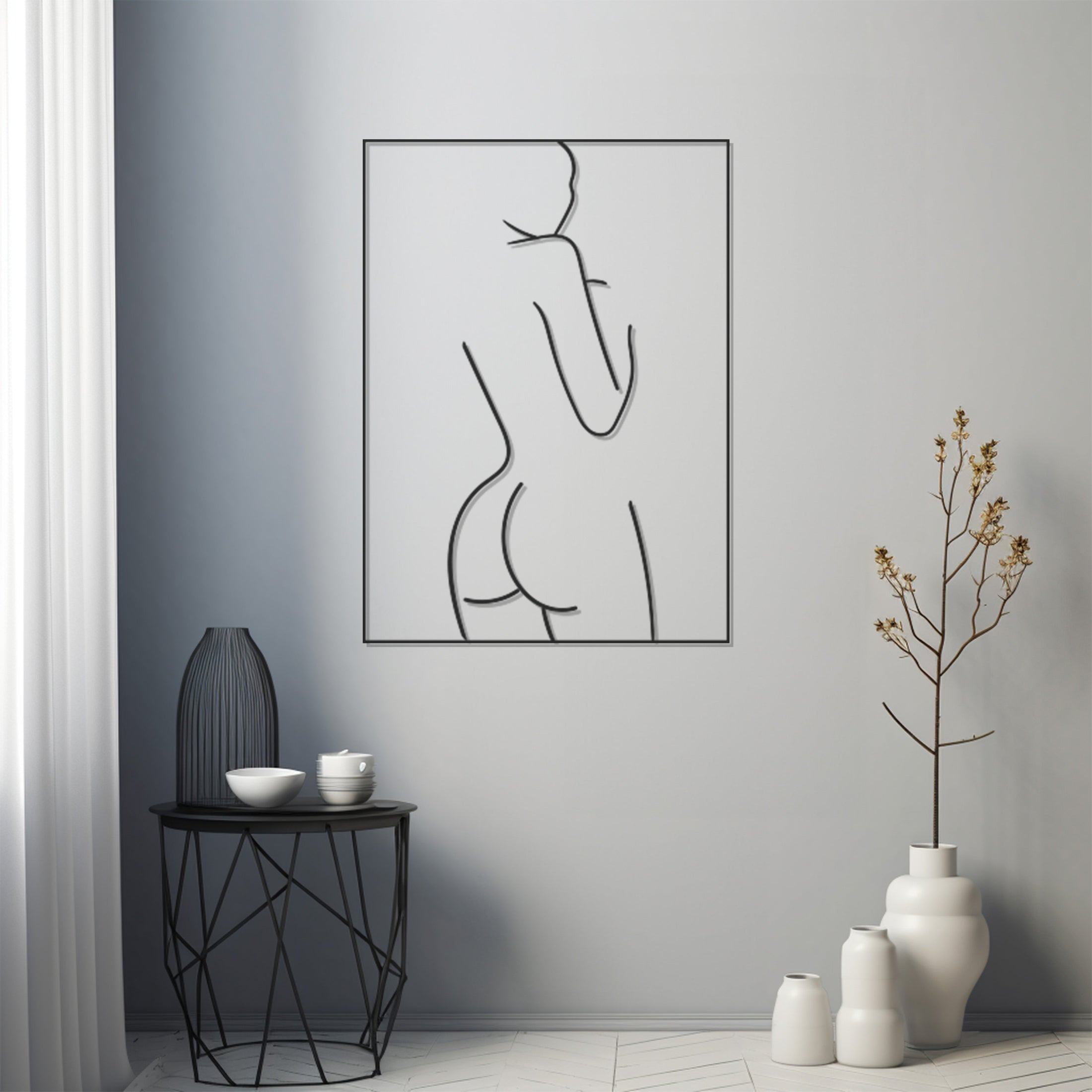 Undressing Female Figure Line Art Metal Wall Art