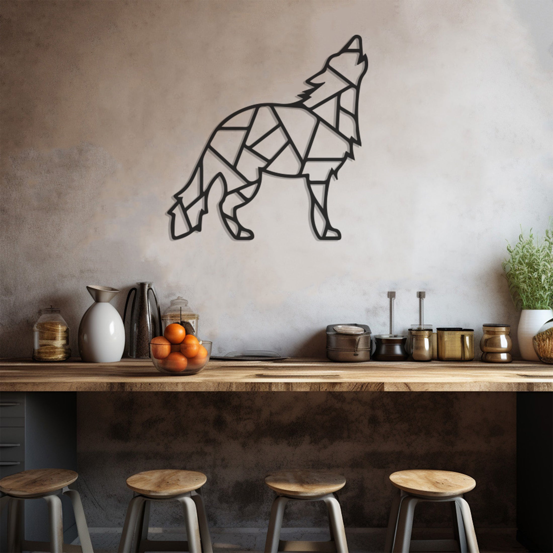 Wolf Metal Wall Decor Made With Geometric Abstract Patterns