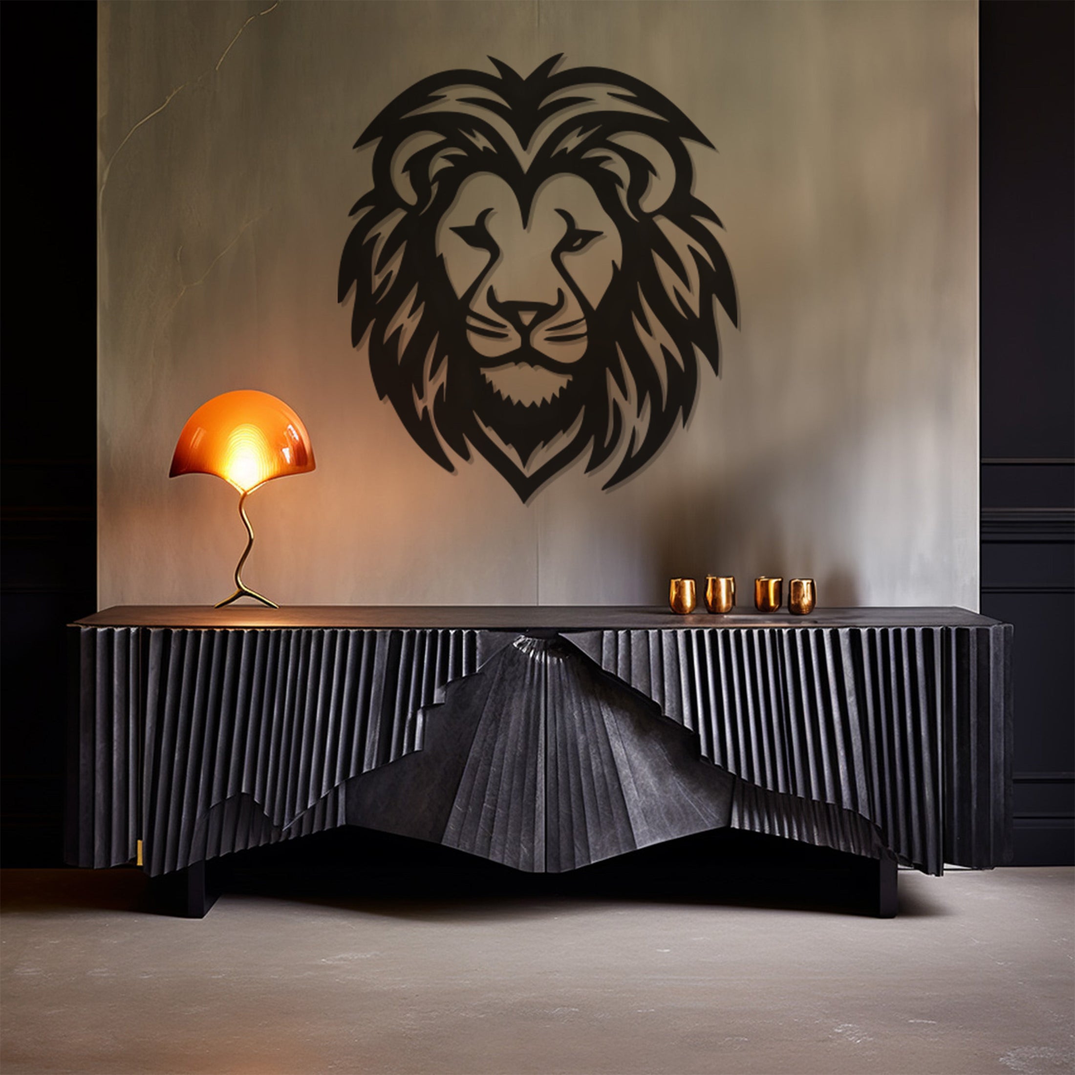 Geometric Lion Head Silhouette Metal Wall Art