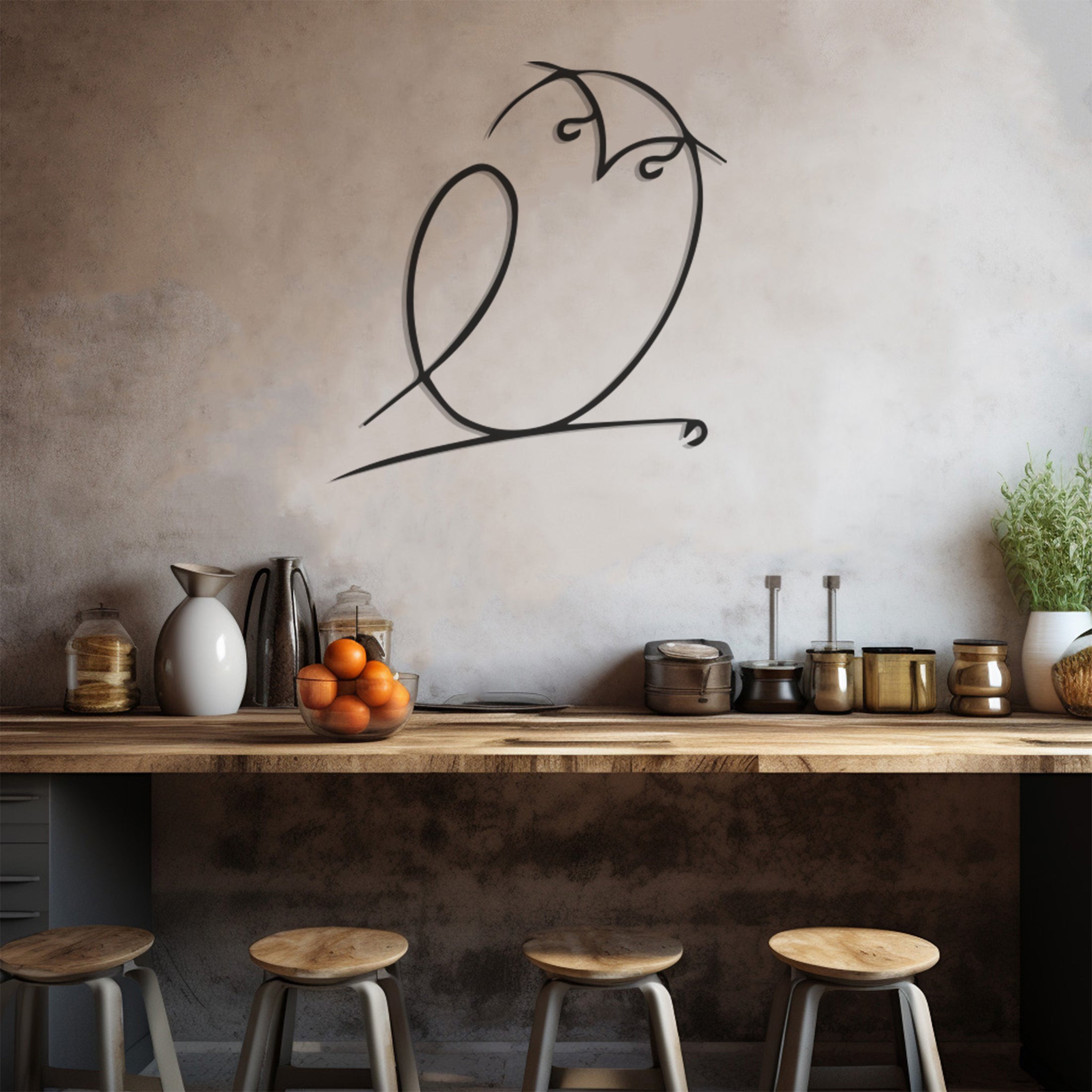 Owl Line Art Metal Wall Decor