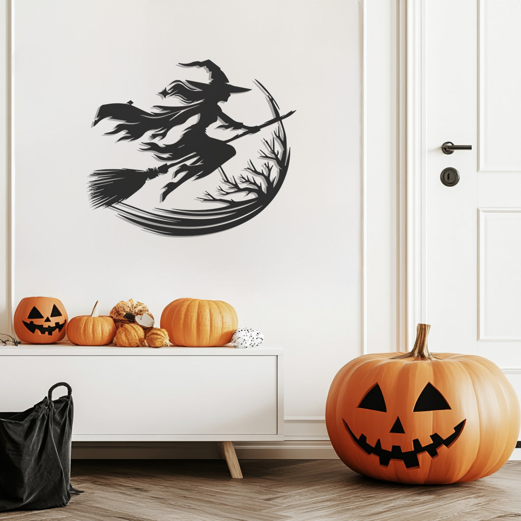 Witch Silhouette Halloween Theme Metal Wall Art