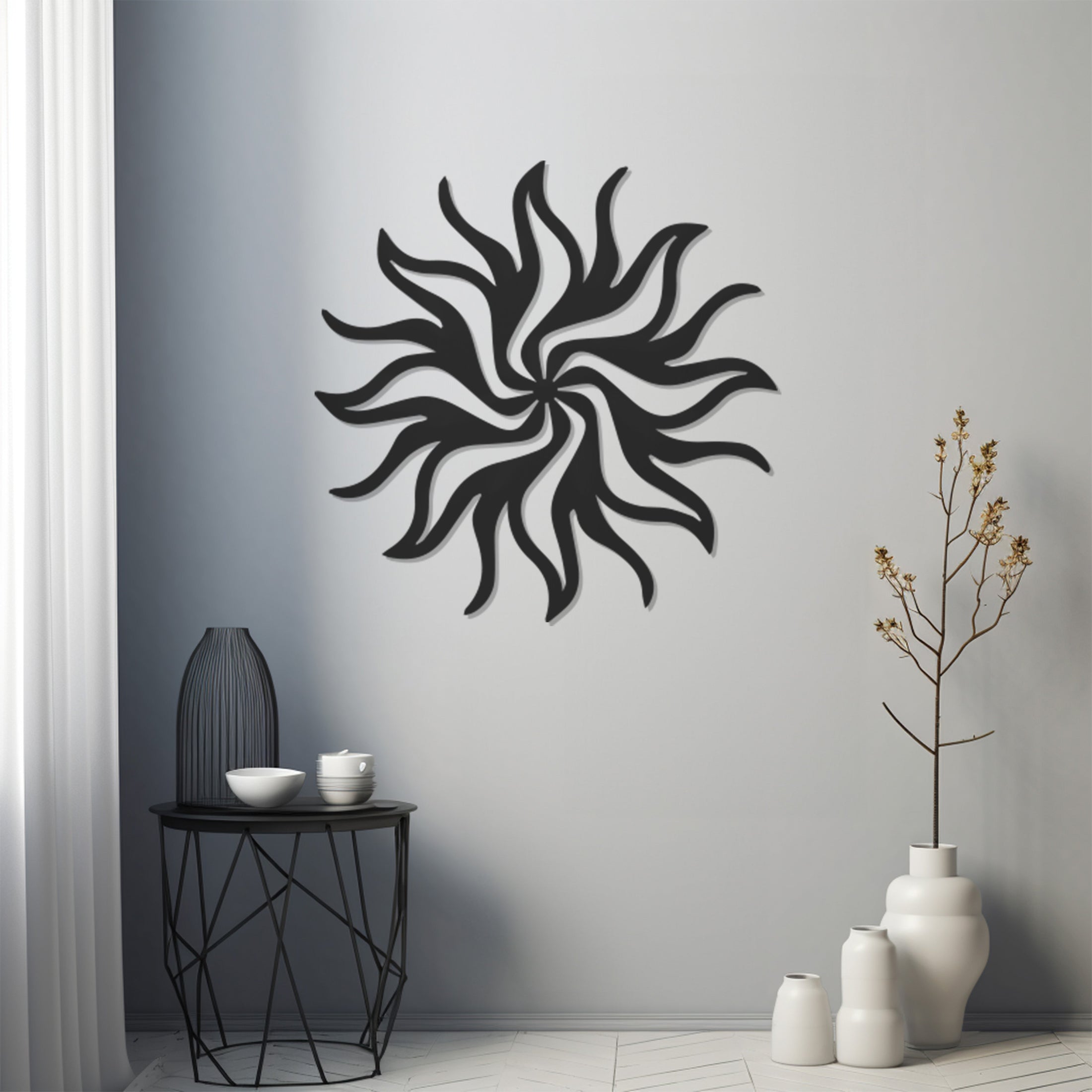 Solar Metal Wall Art Decor With Geometric Pattern