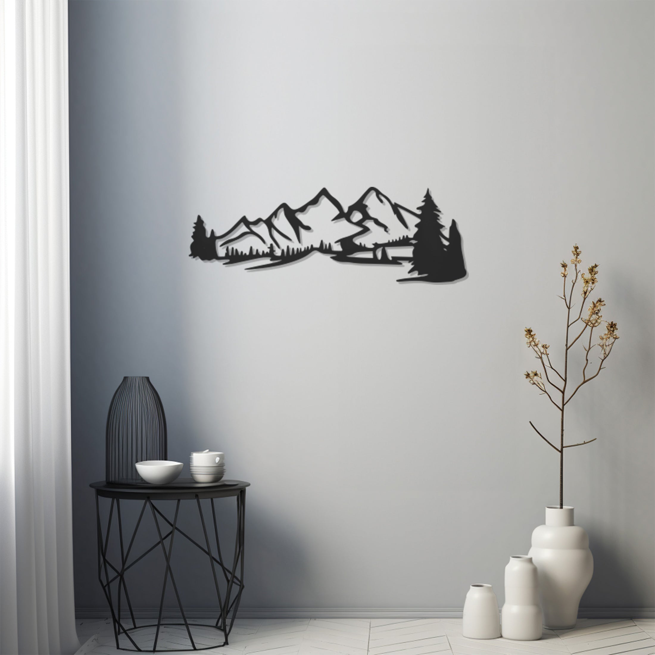 Forest Mountain Silhouette Metal Wall Art Decor