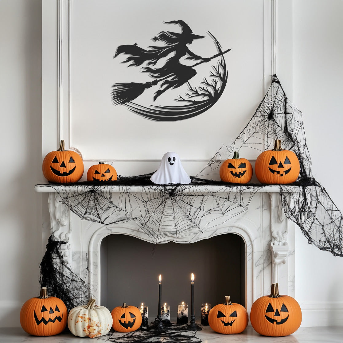 Witch Silhouette Halloween Theme Metal Wall Art