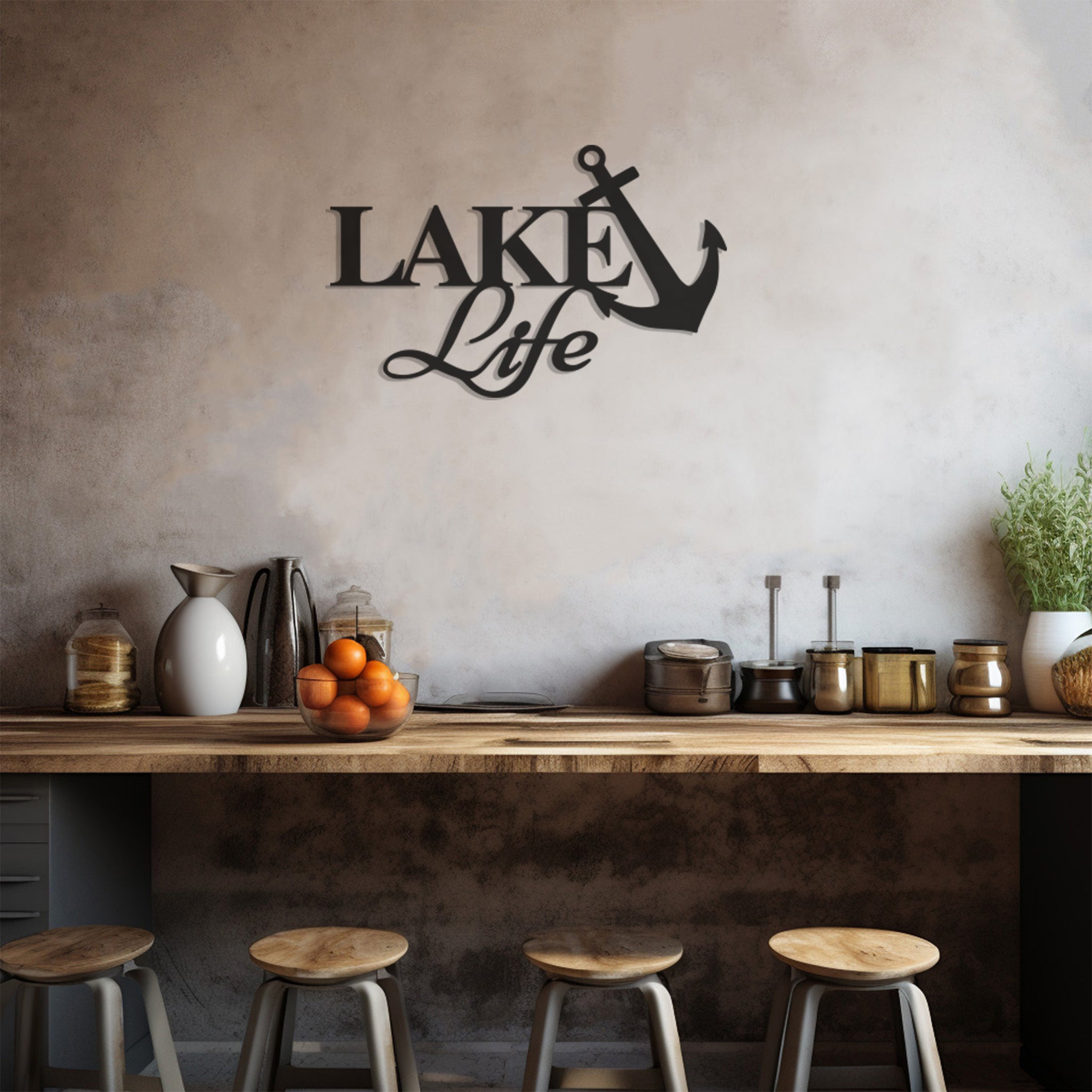 Metal Wall Decor With Lake Life Inscription, Metal Wall art