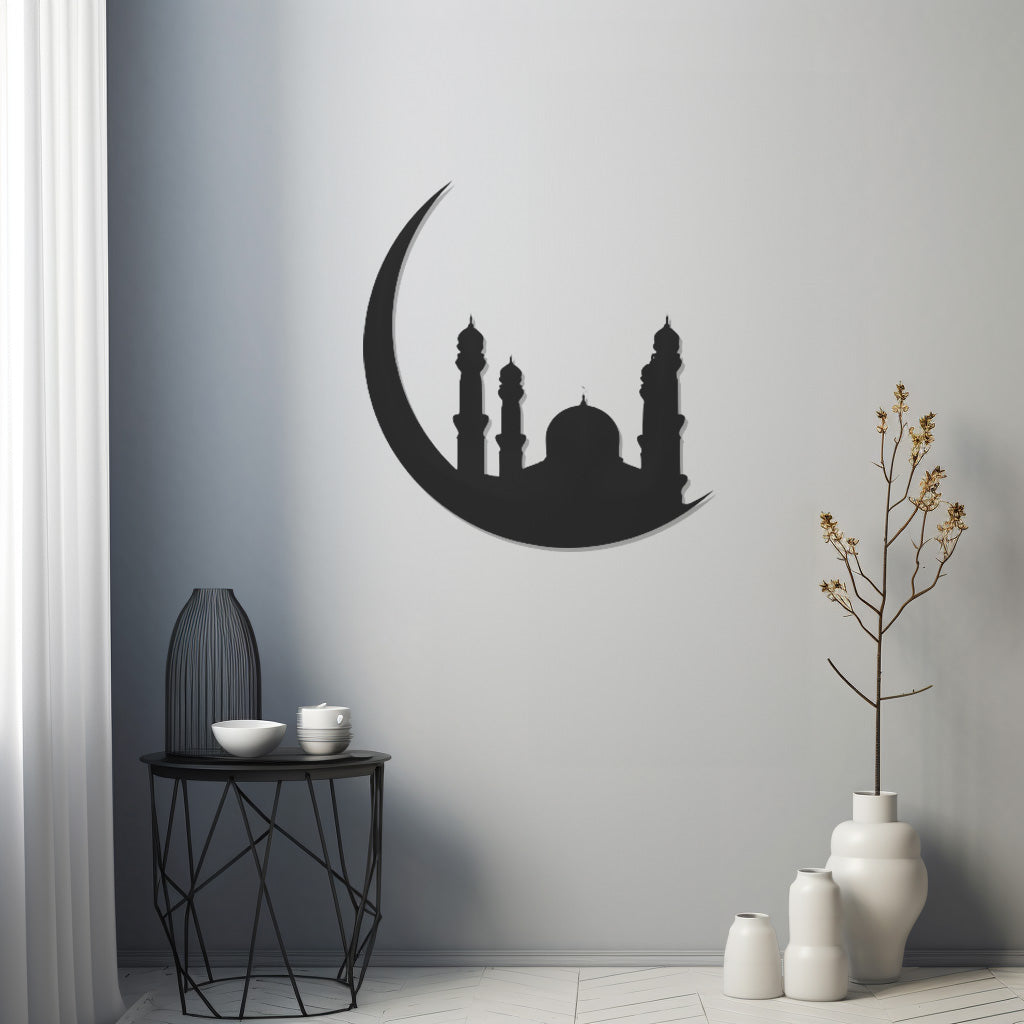 Mosque Silhouette Metal Wall Art On The Moon