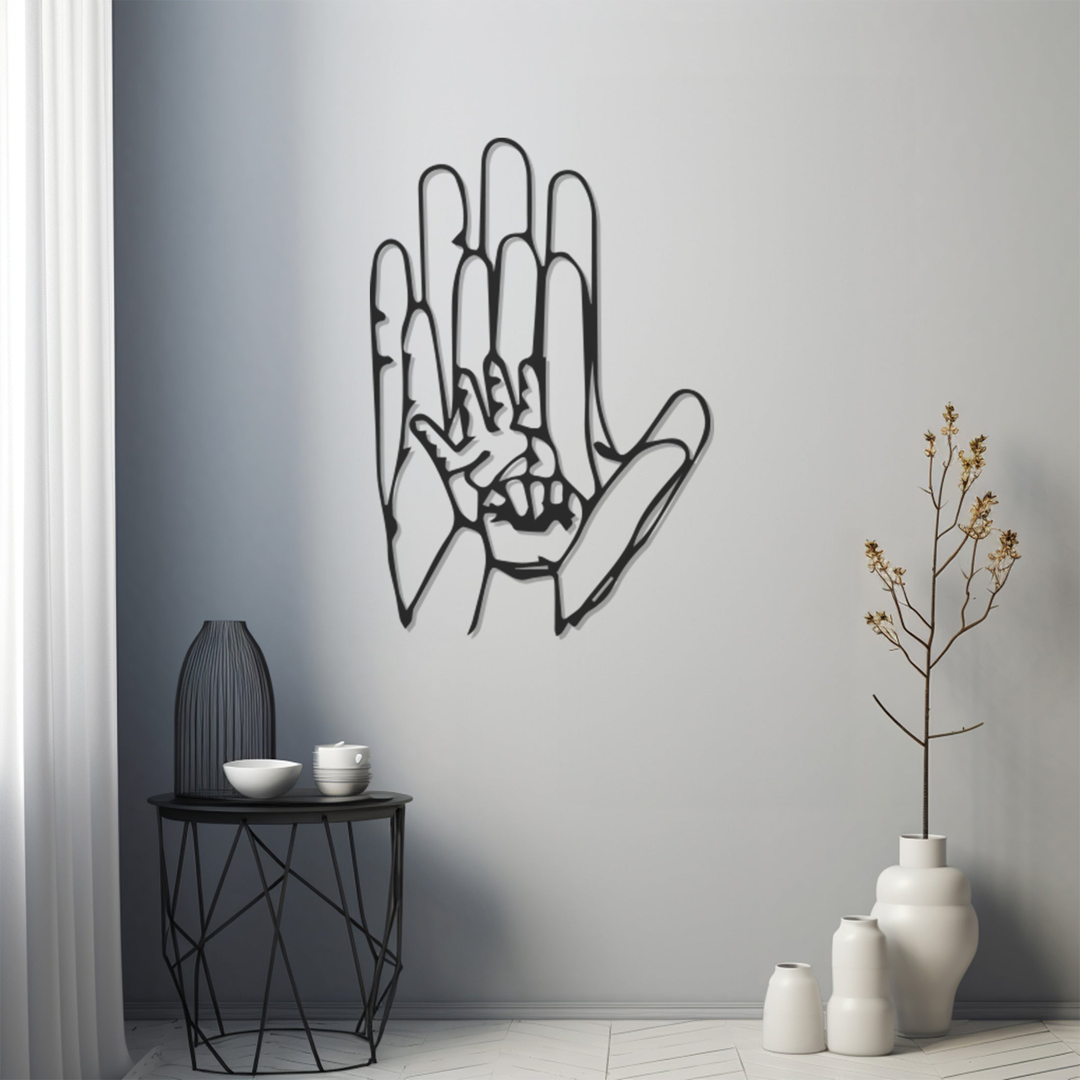 Family Hand Design Metal Duvar Decor Line Art