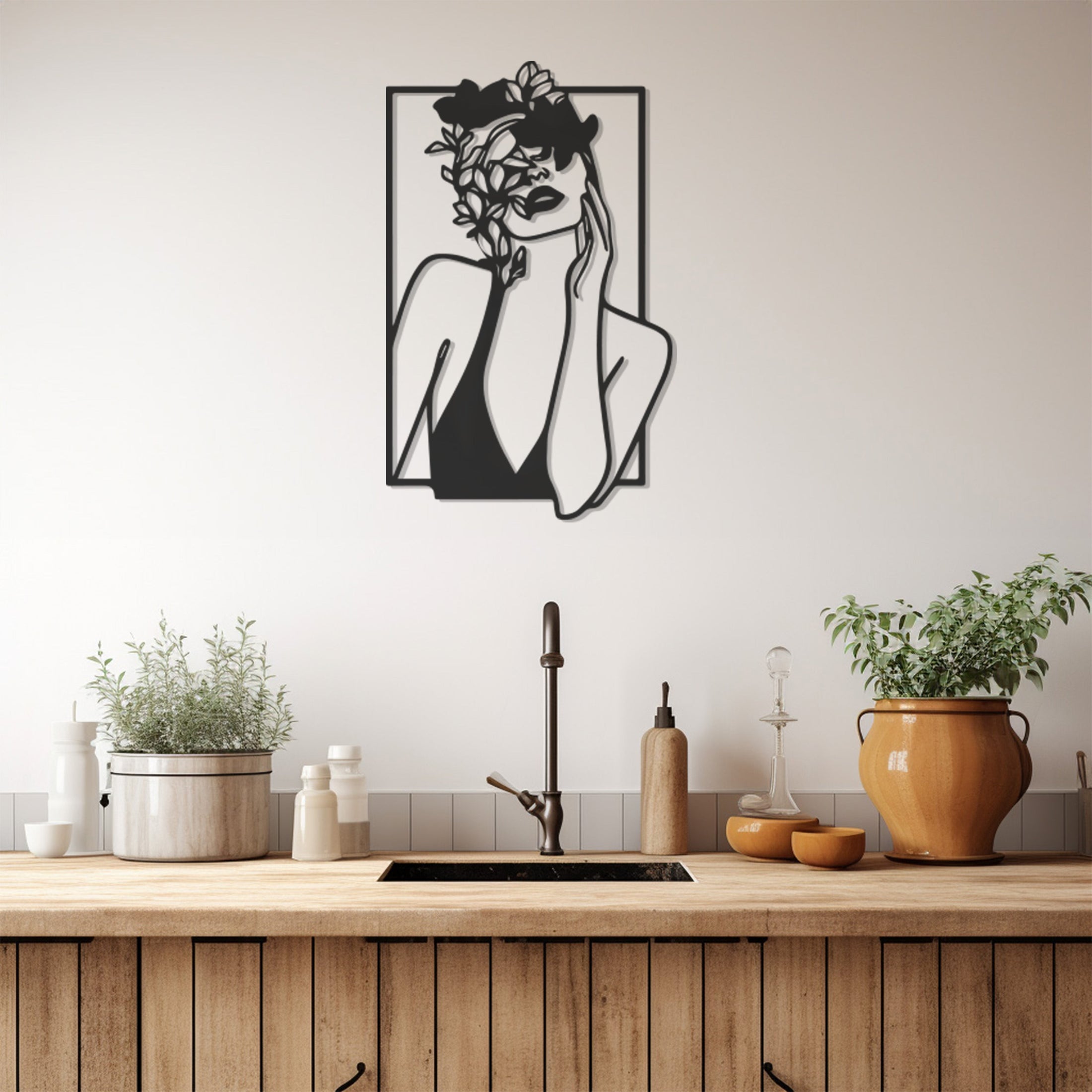 Woman And Flower Metal Wall Art, Wall Decor, Metal Wall art