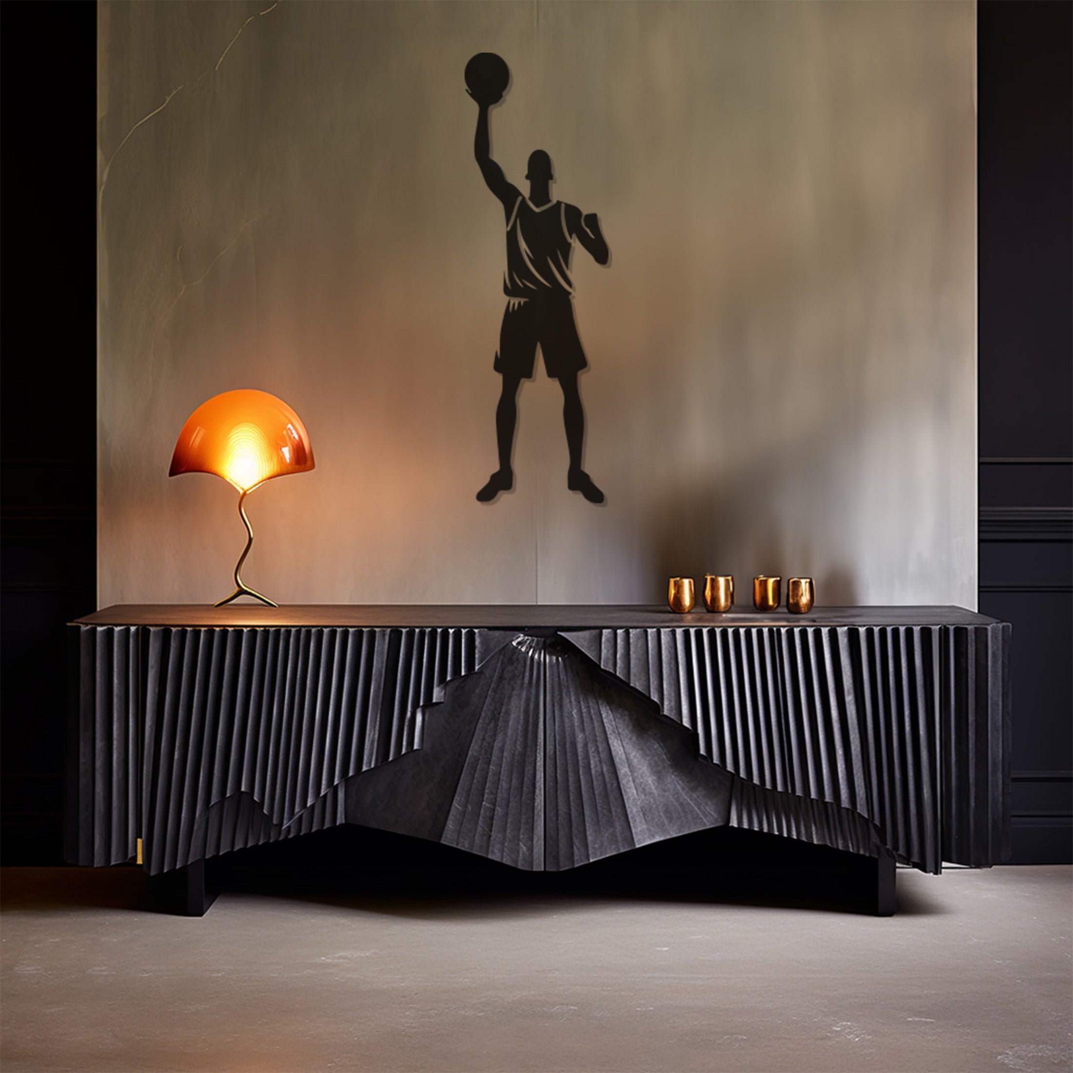 Basketball Player Raising A Ball In The Air Metal Wall Decor