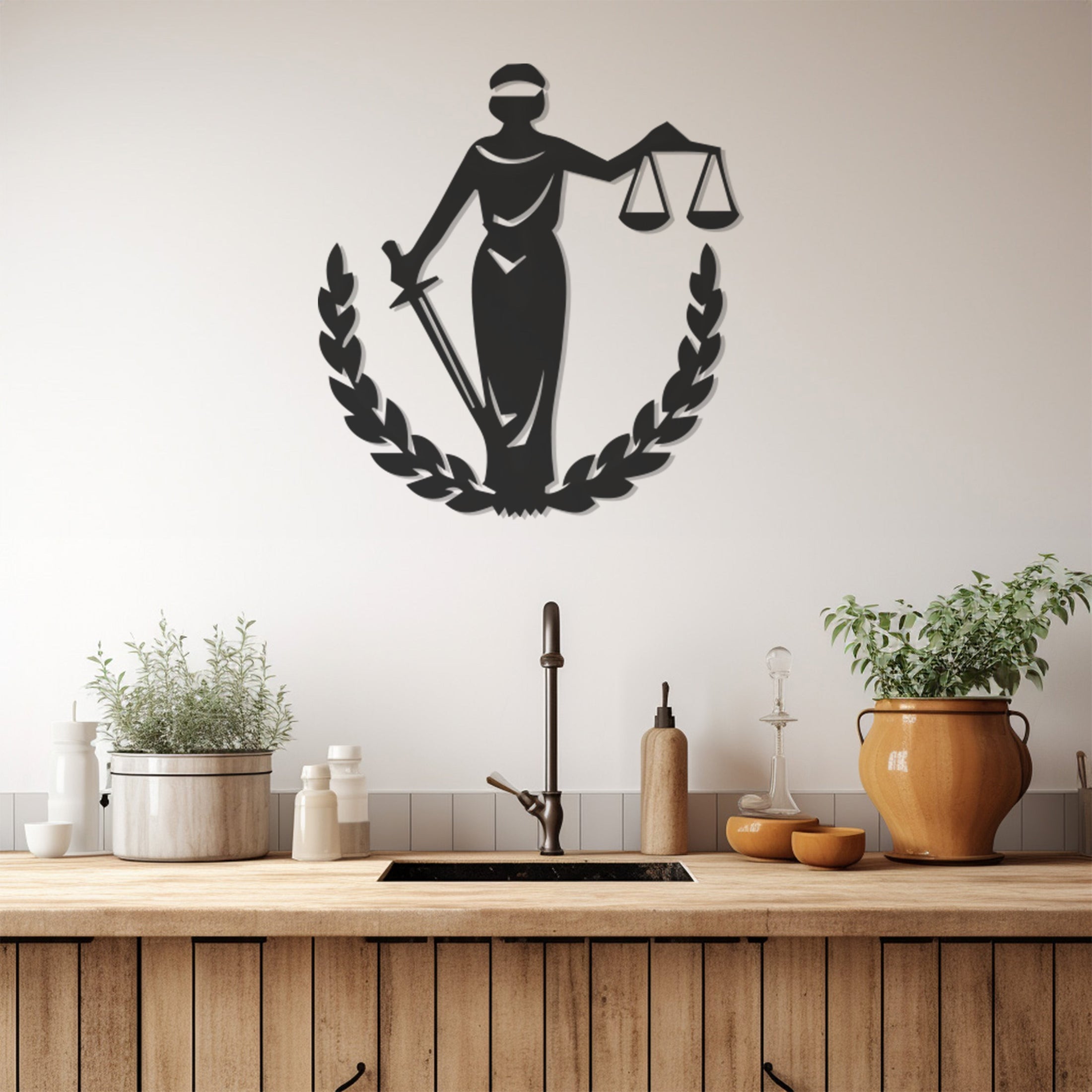 Lady Justice Figure Metal Wall Art