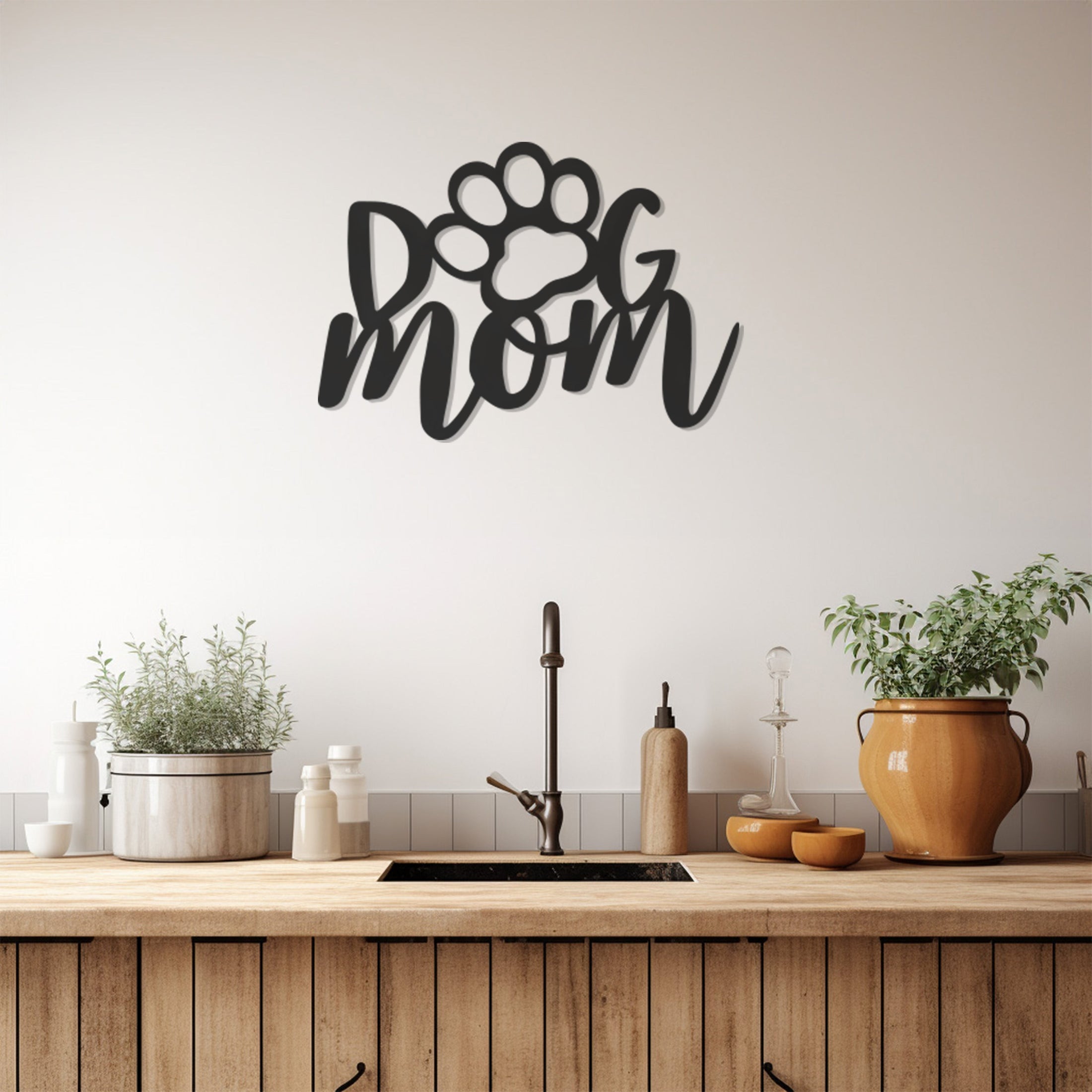 Paw Dog Mom Lettering Metal Wall Decor