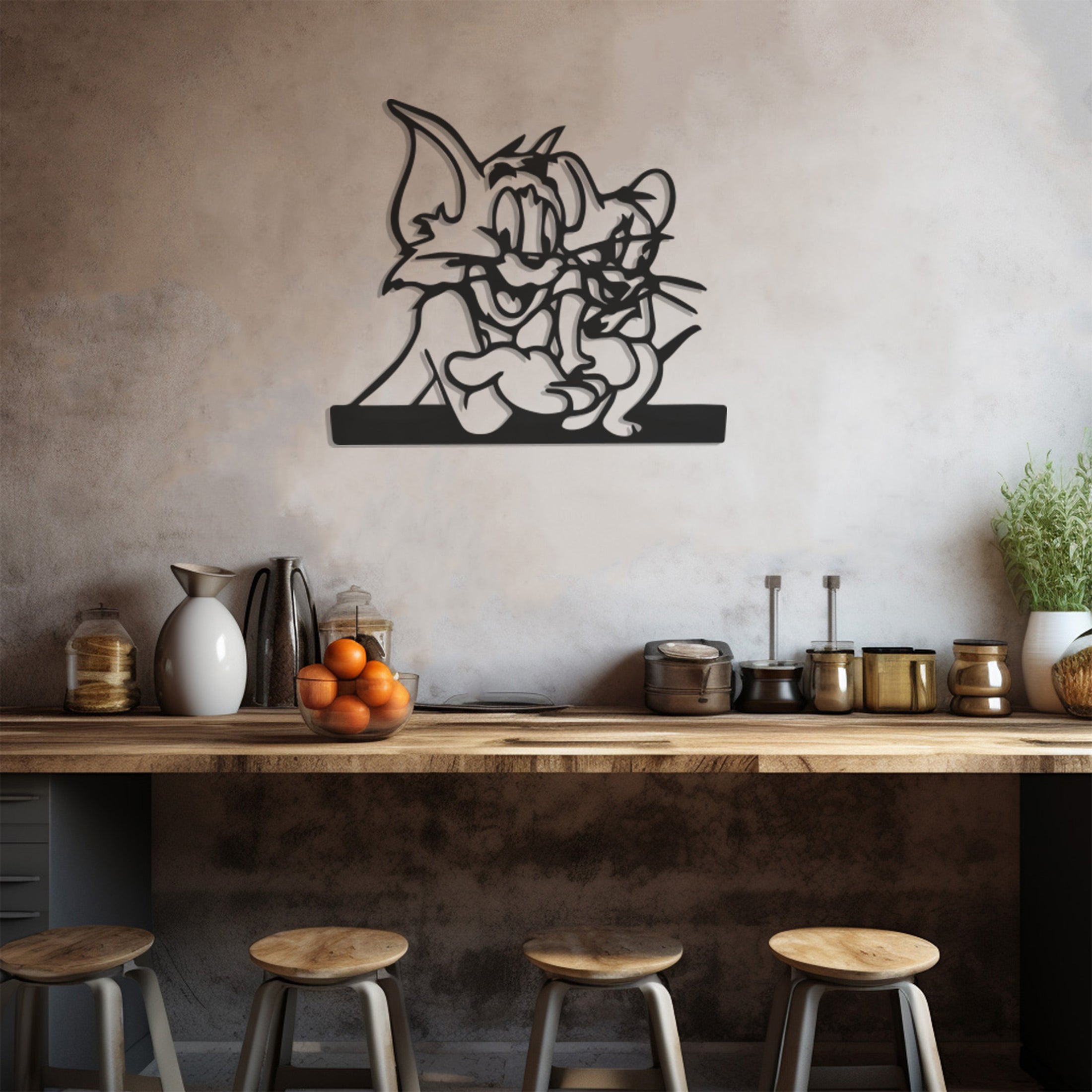 Tom And Jerry Line Art Metall Wall Art