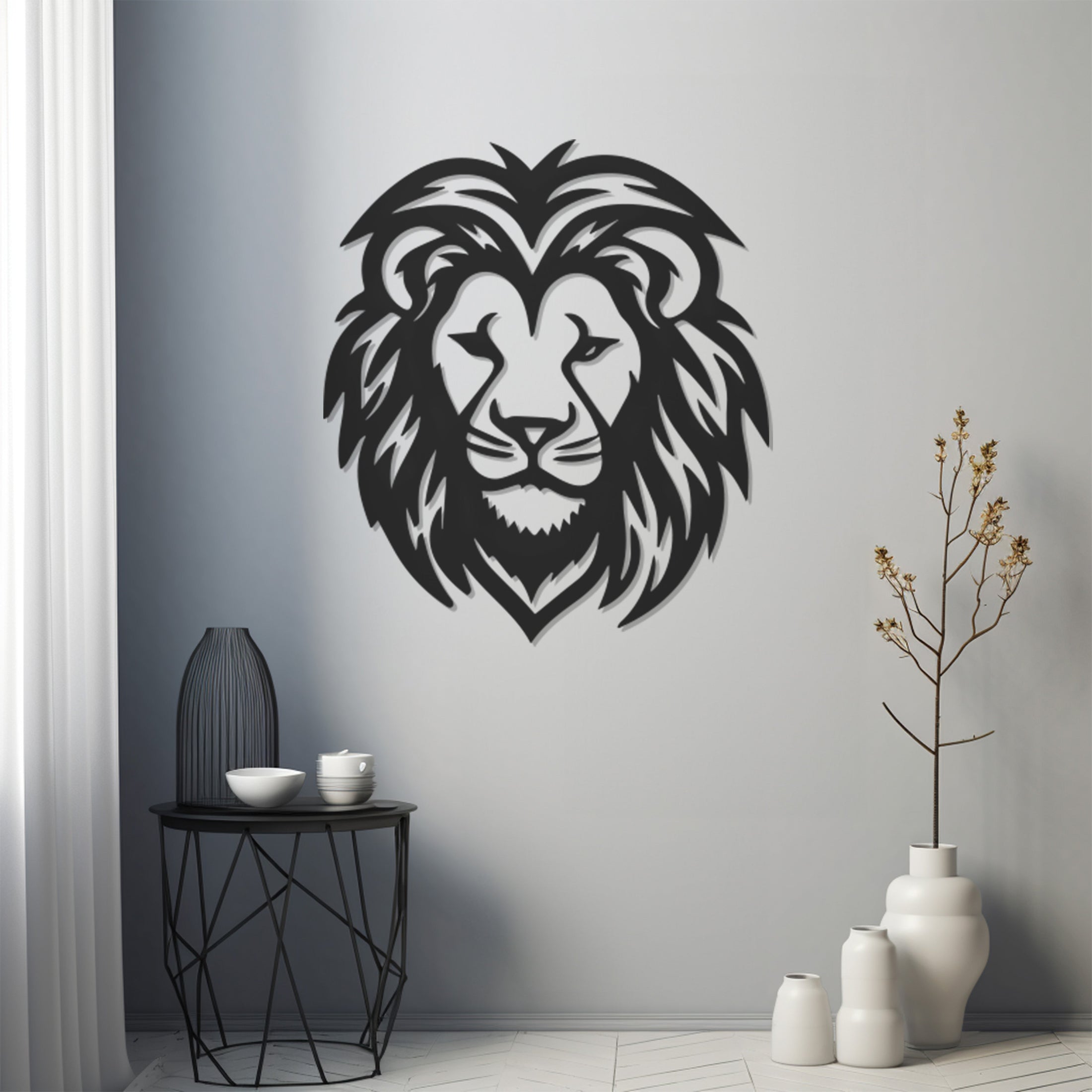 Geometric Lion Head Silhouette Metal Wall Art