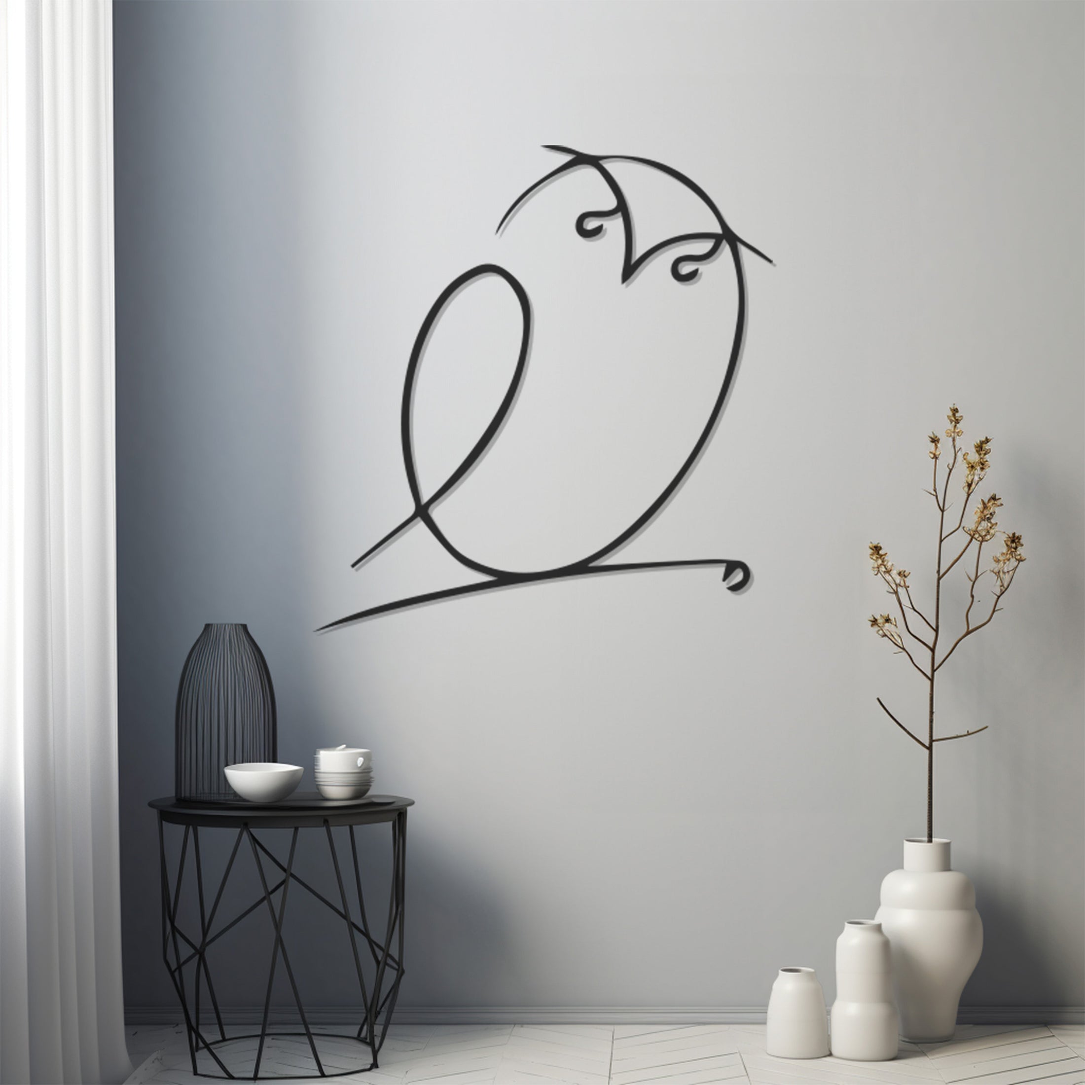 Owl Line Art Metal Wall Decor